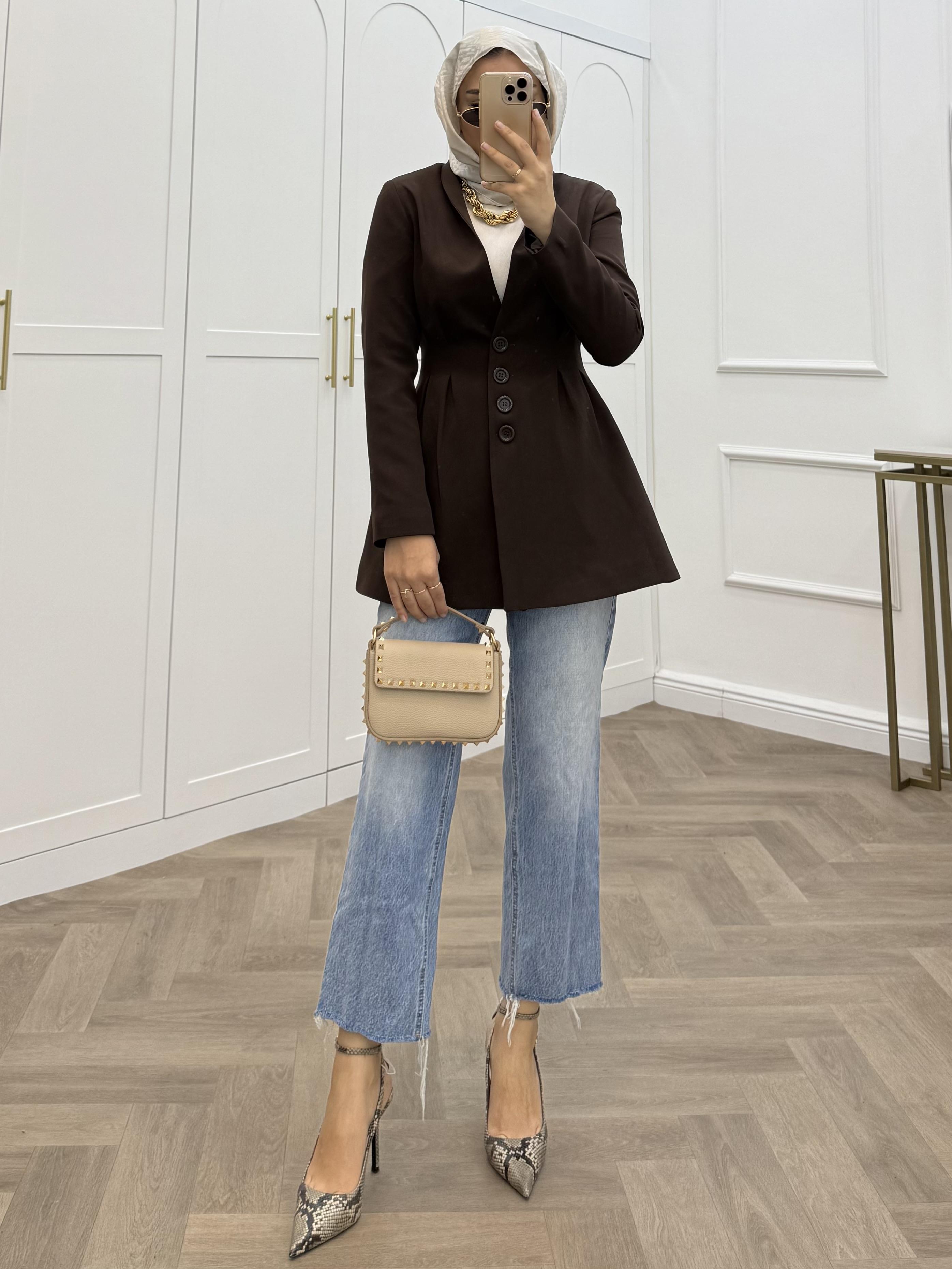 PENSLİ BLAZER CEKET KAHVE