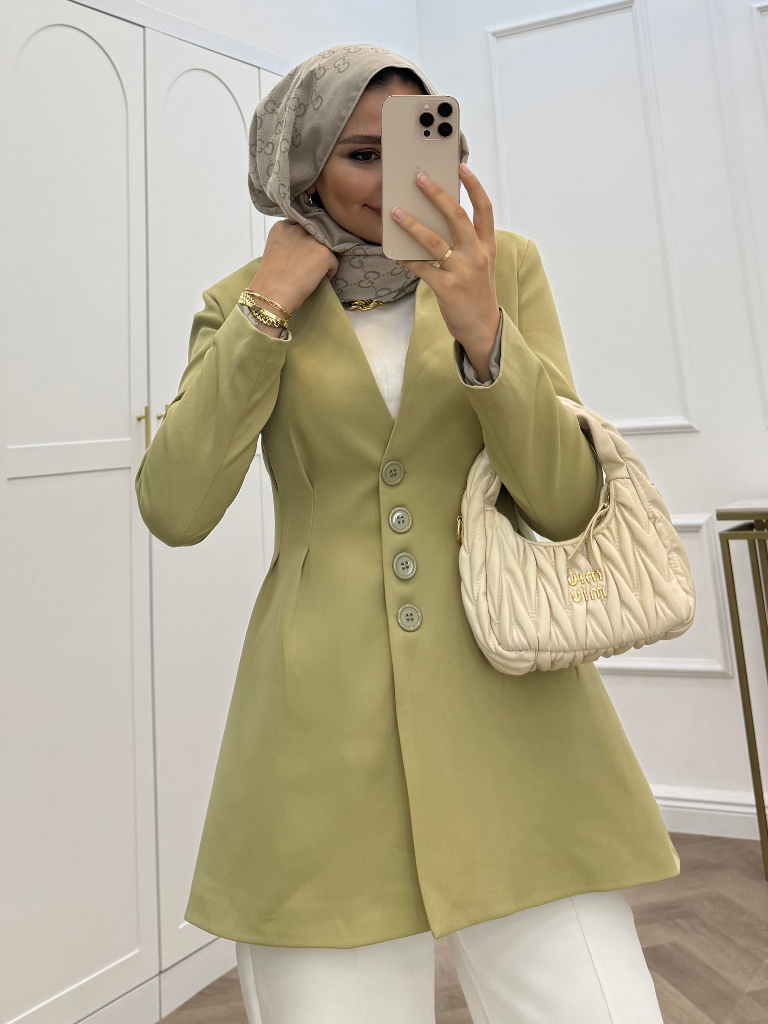 PENSLİ BLAZER CEKET YAĞ YEŞİLİ