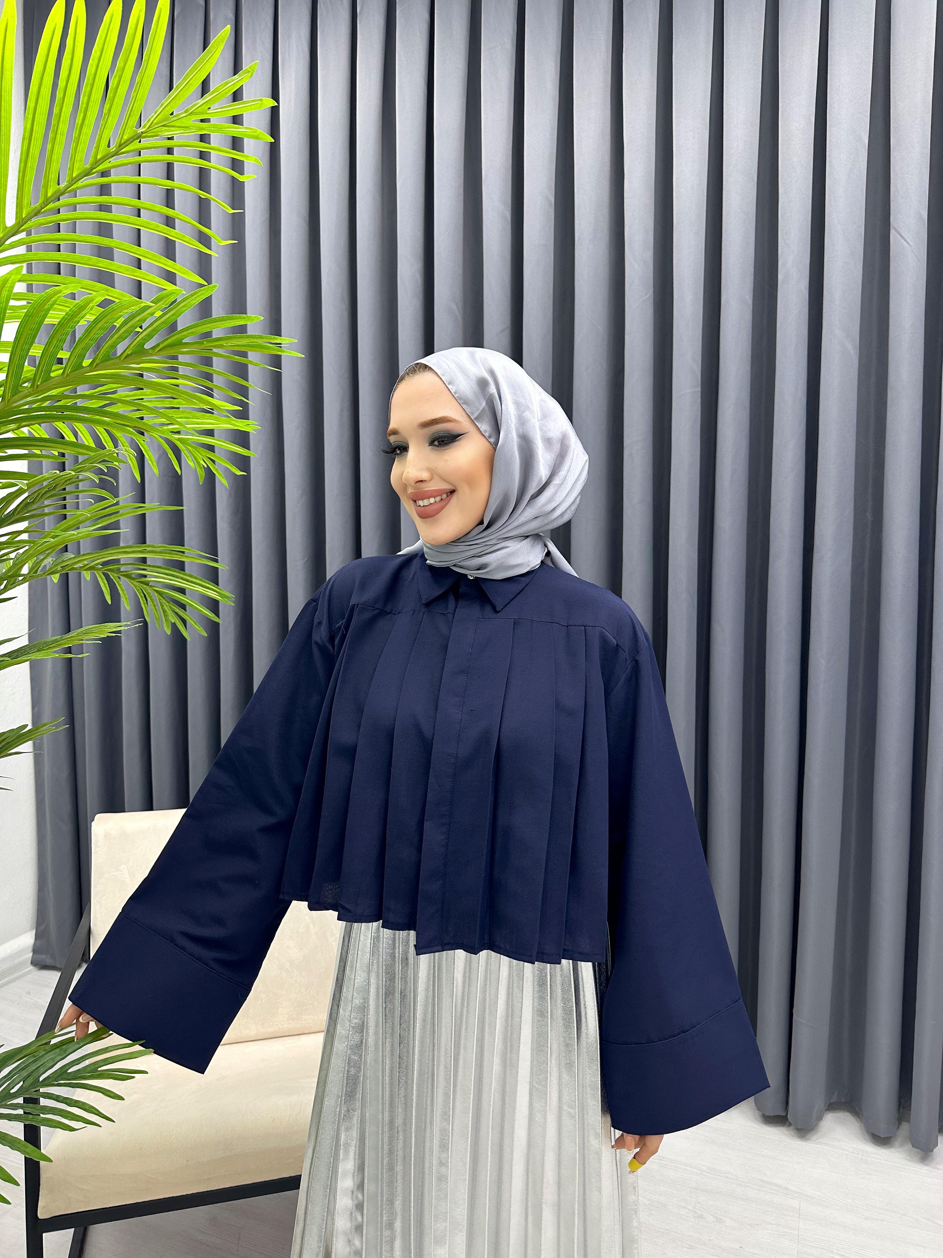 PİLE DETAYLI GÖMLEK LACİVERT