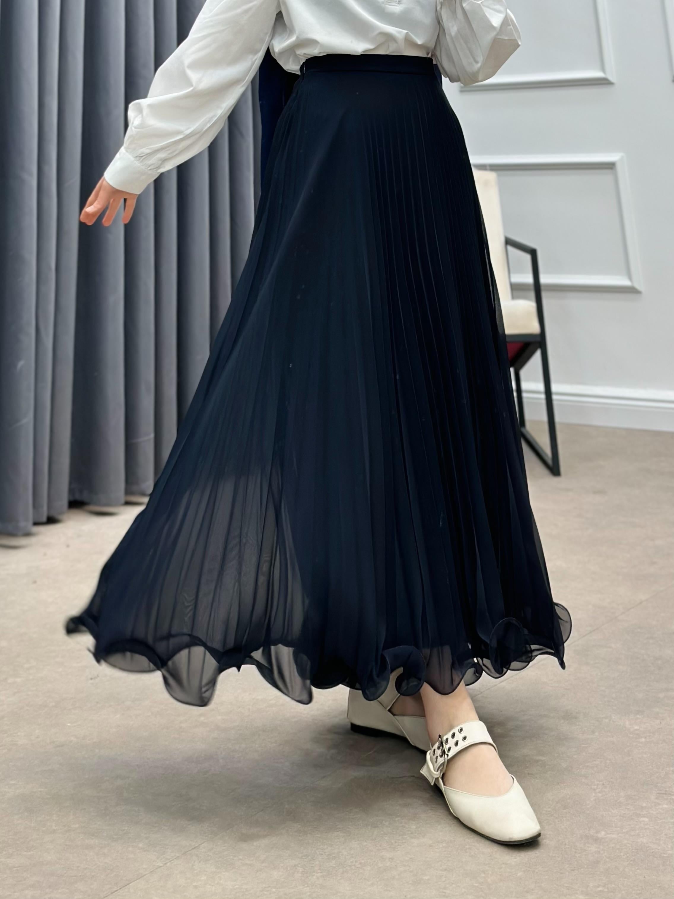 PLİSELİ ŞİFON ETEK LACİVERT