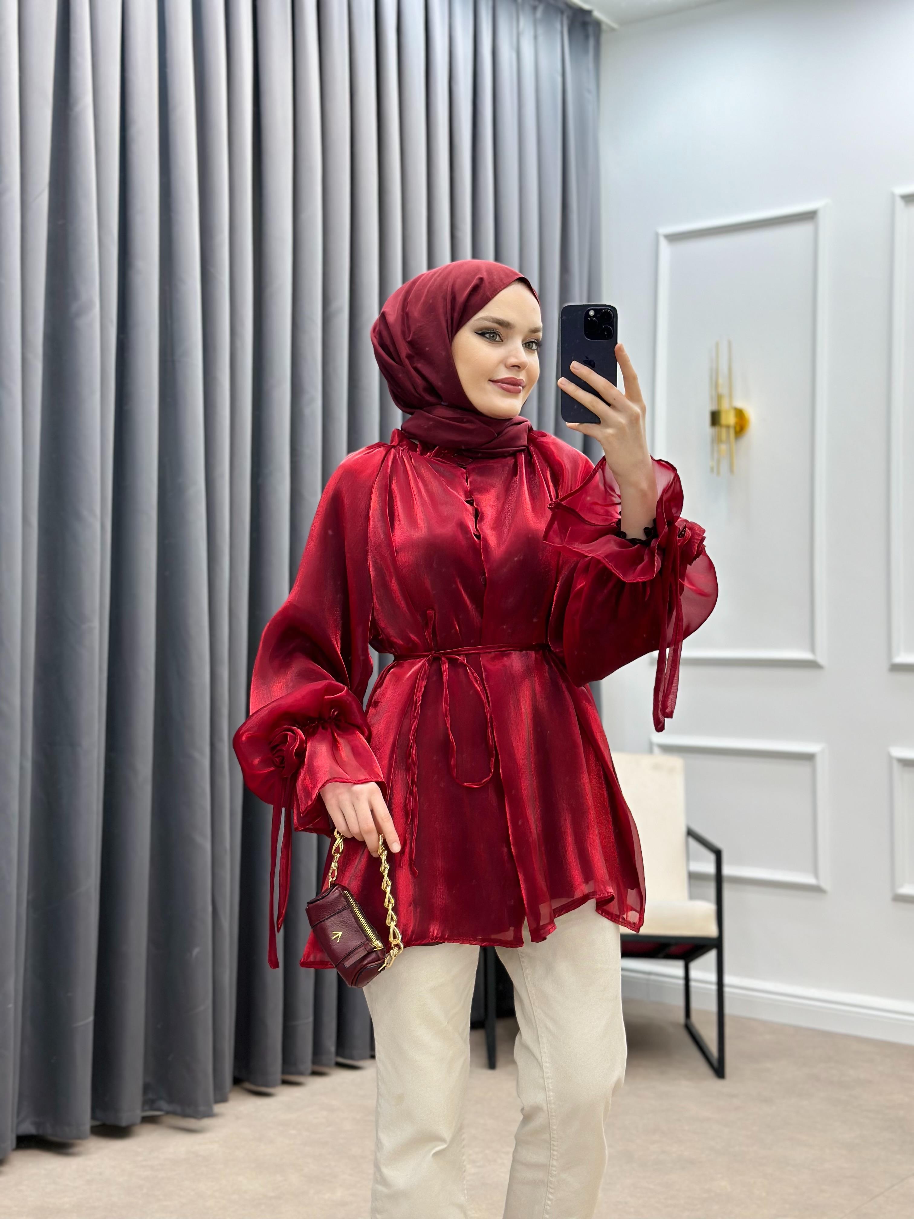 PREMİUM ORGANZE GÖMLEK BLUZ BORDO