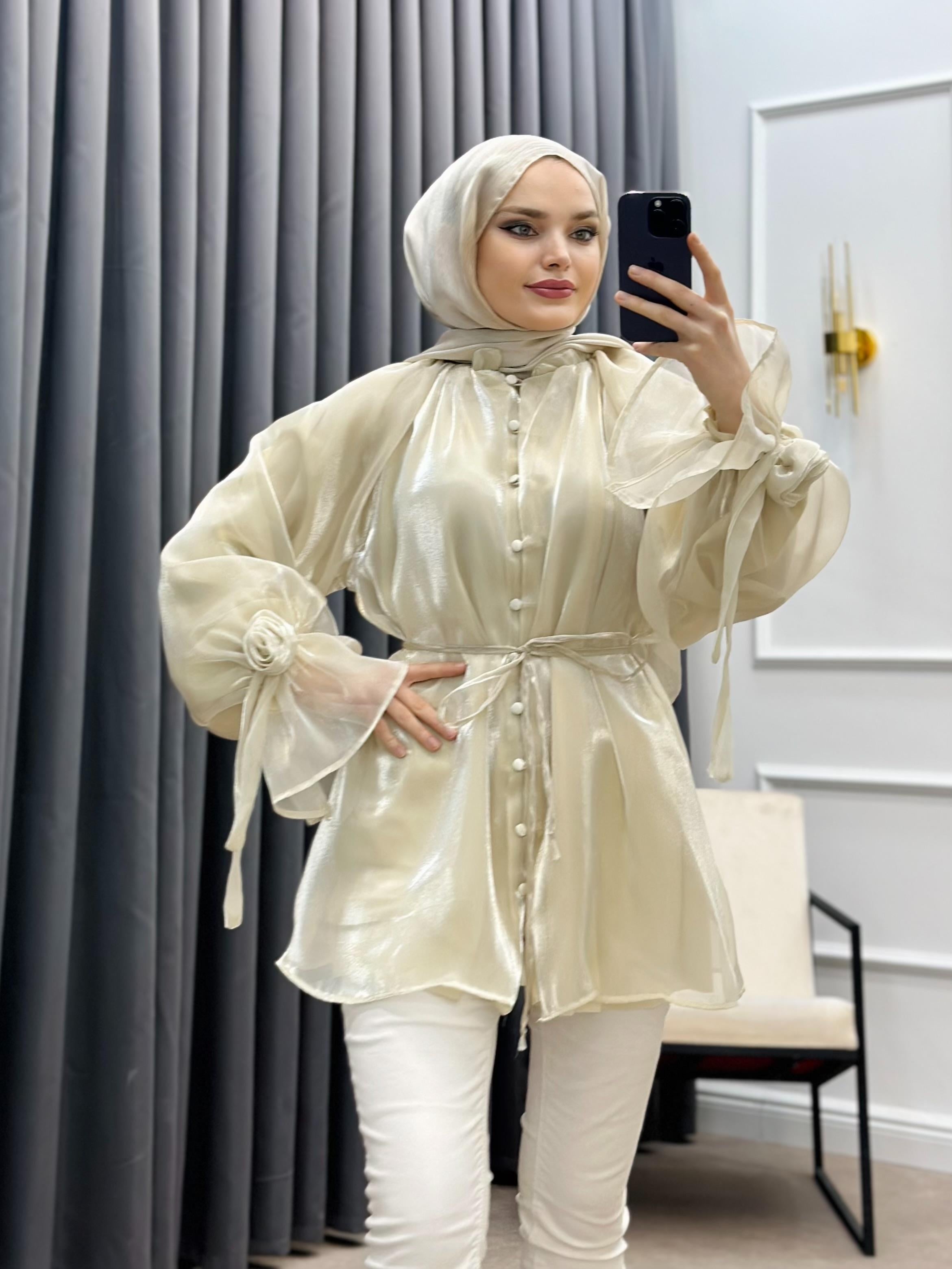 PREMİUM ORGANZE GÖMLEK BLUZ TAŞ