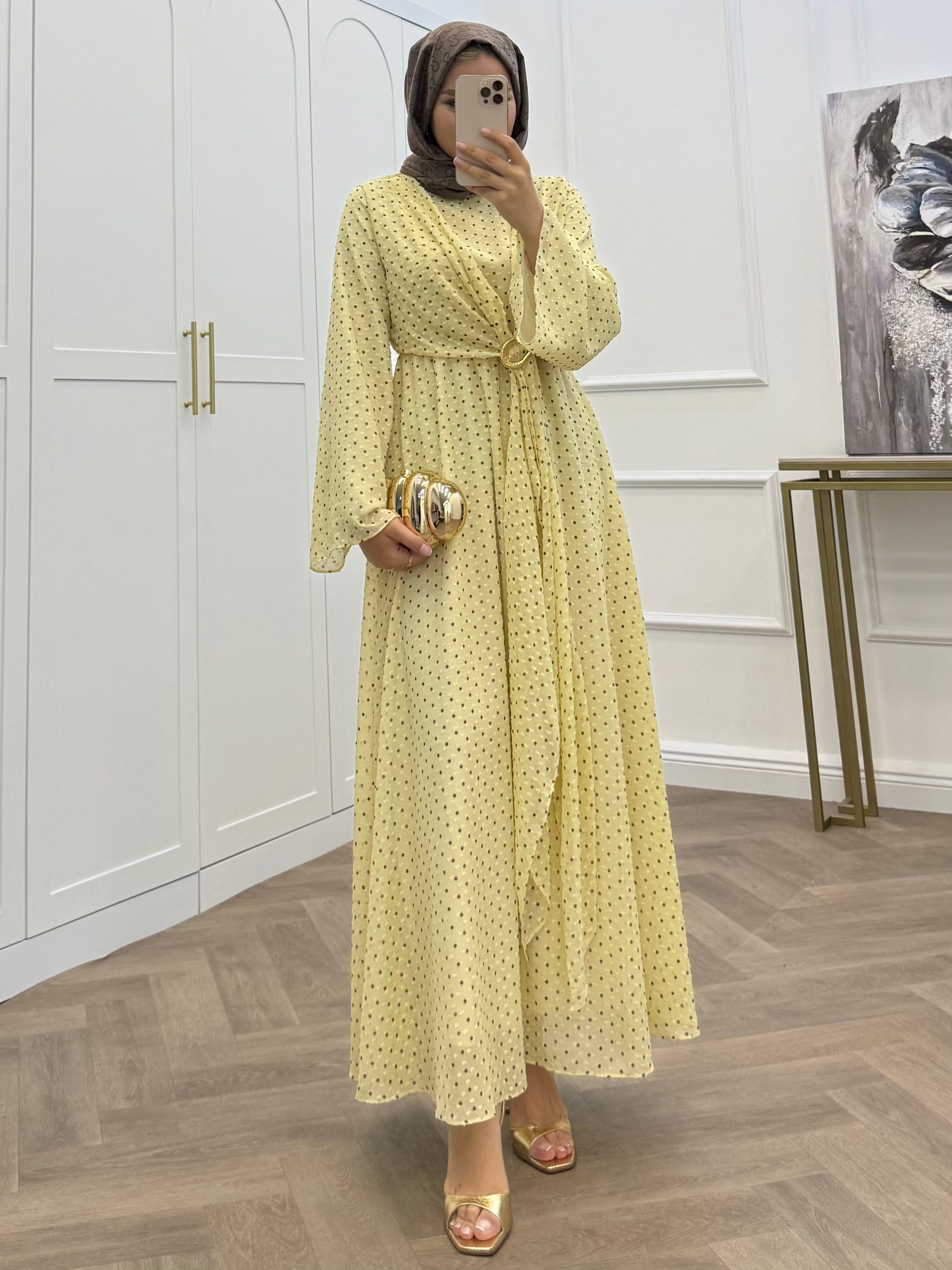 PUANTİYELİ ESMA ELBİSE SARI