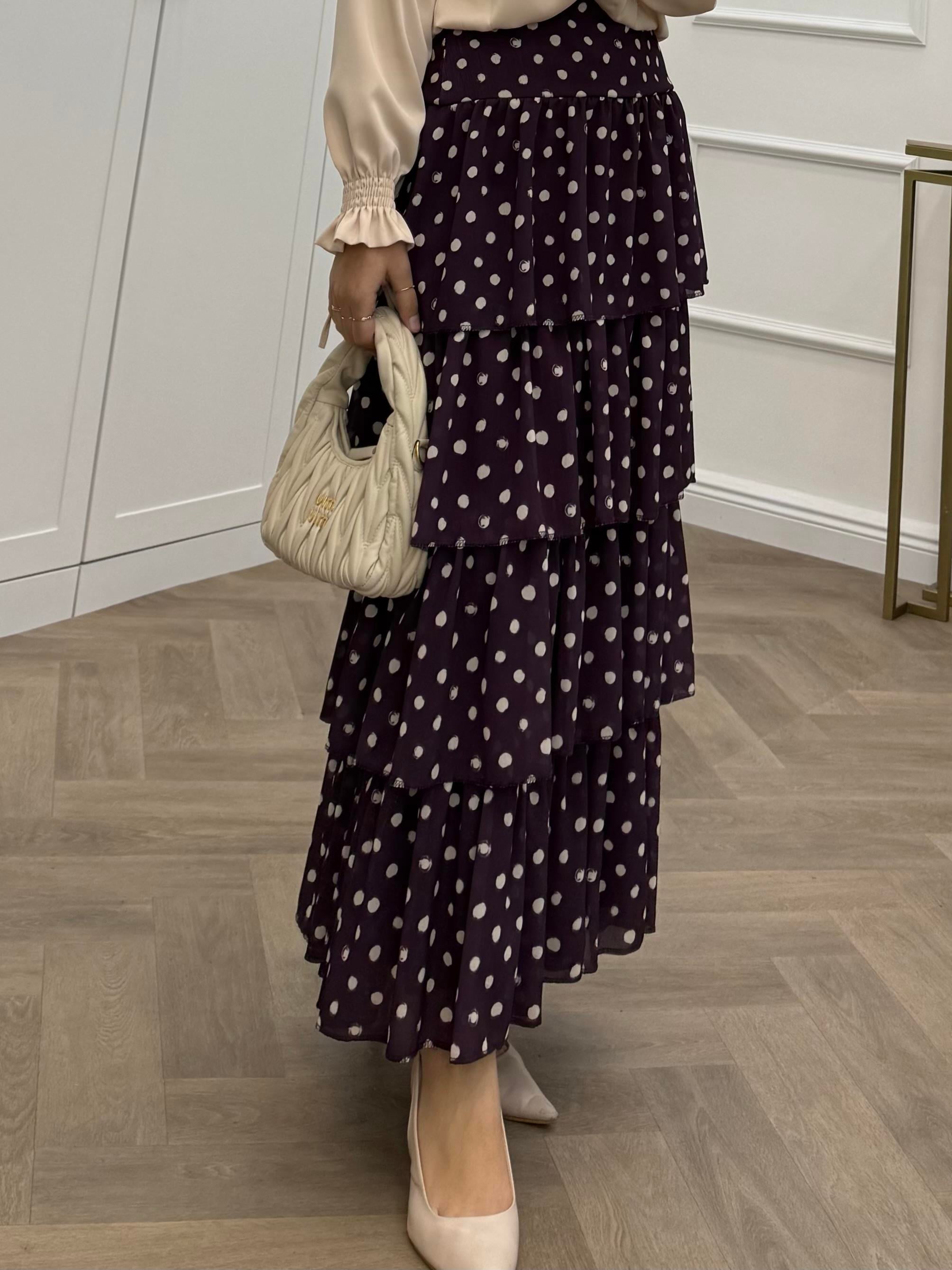 PUANTİYELİ KATLI ŞİFON ETEK MÜRDÜM