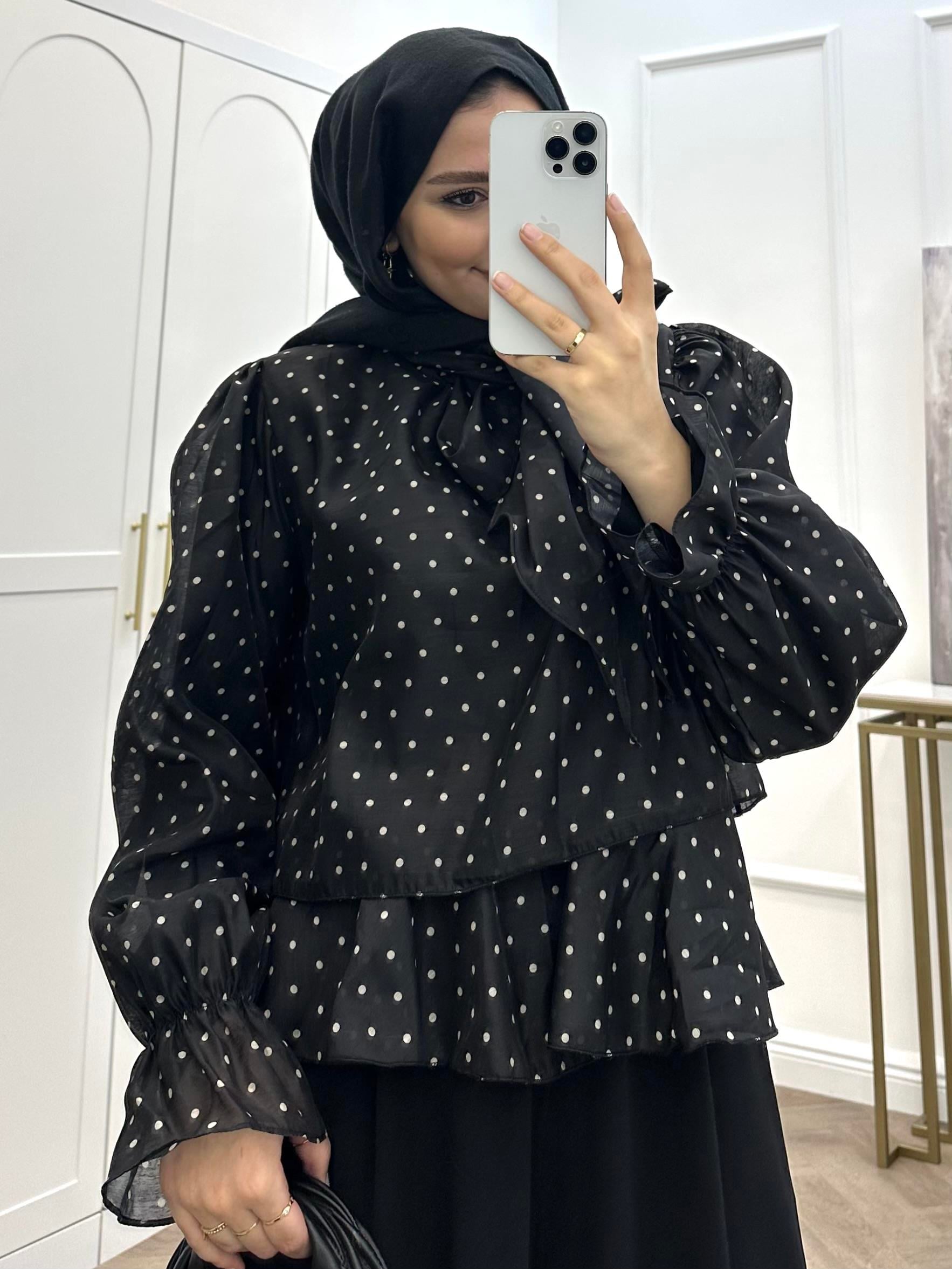 PUANTİYELİ ŞİFON BLUZ SİYAH