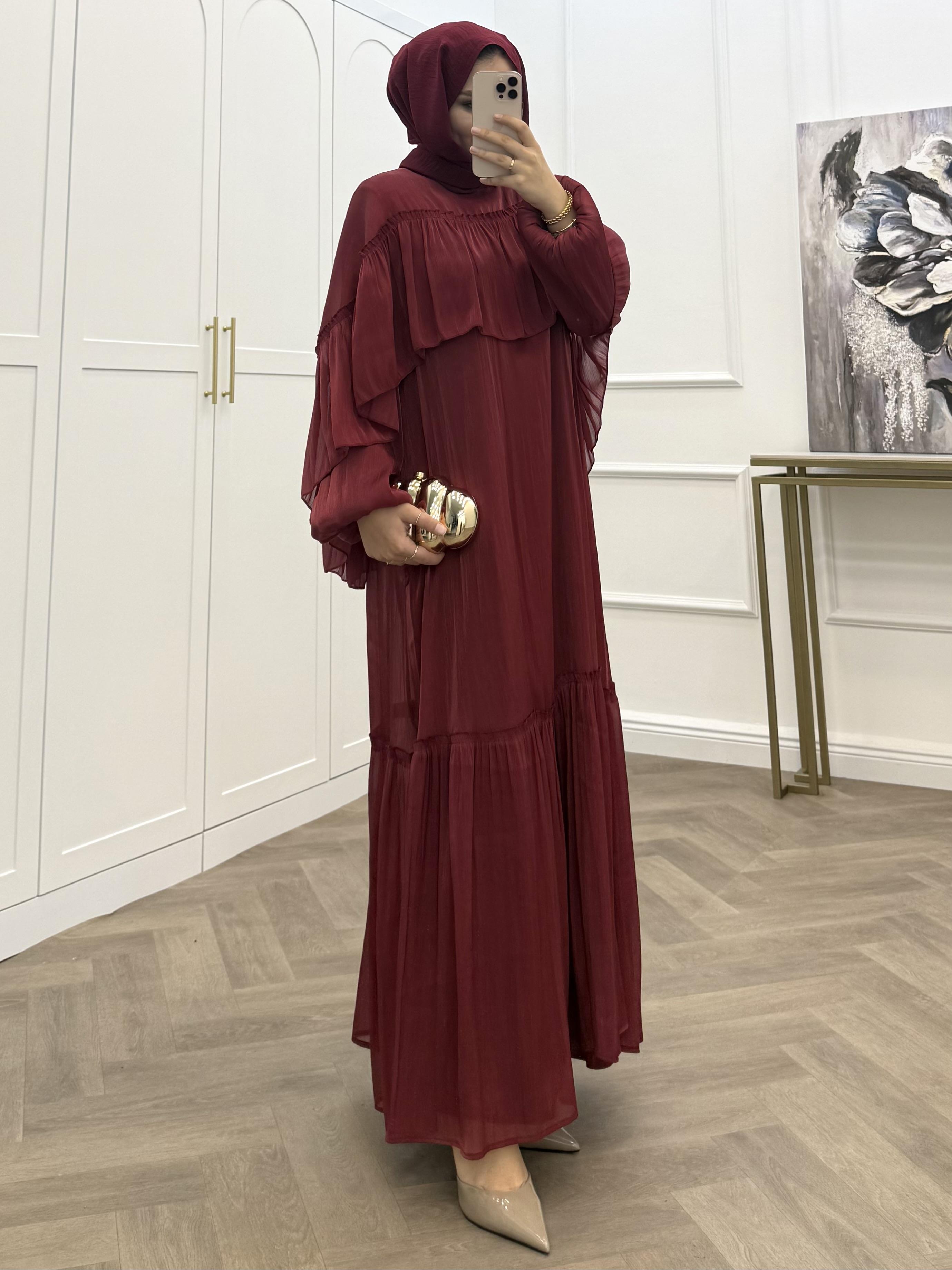 SAFA ORGANZE ELBİSE BORDO