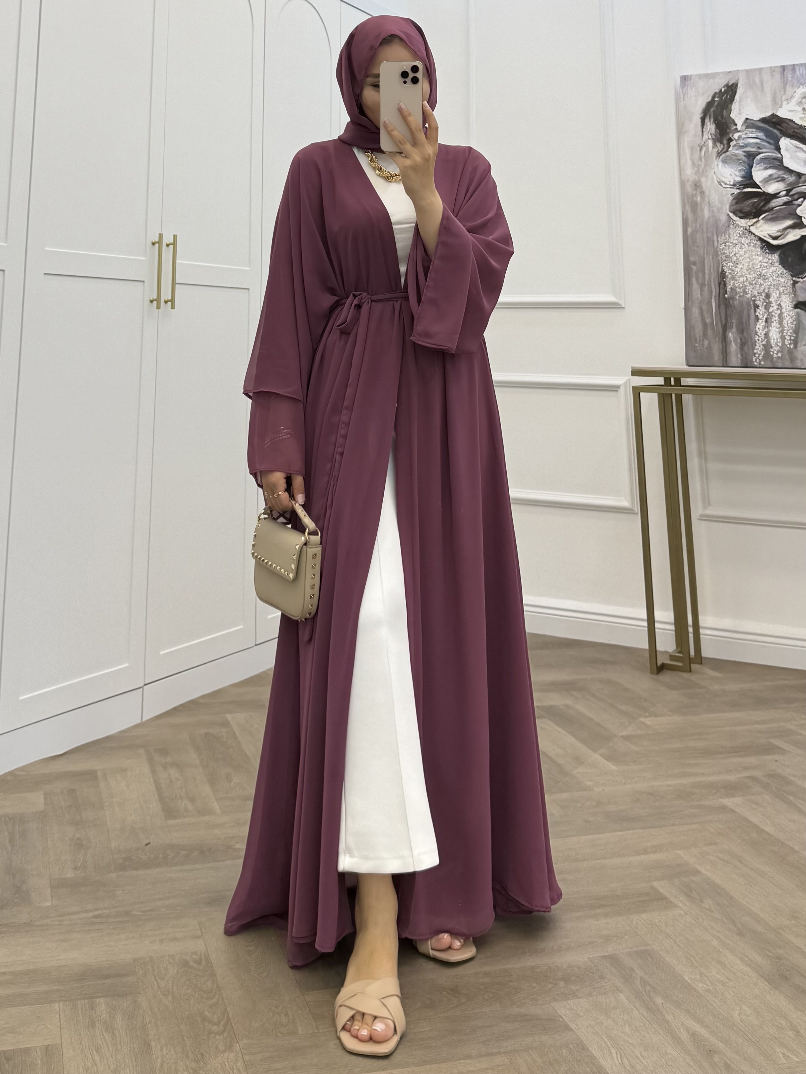 ŞAL DAHİL ŞİFON ABAYA GÜL KURUSU
