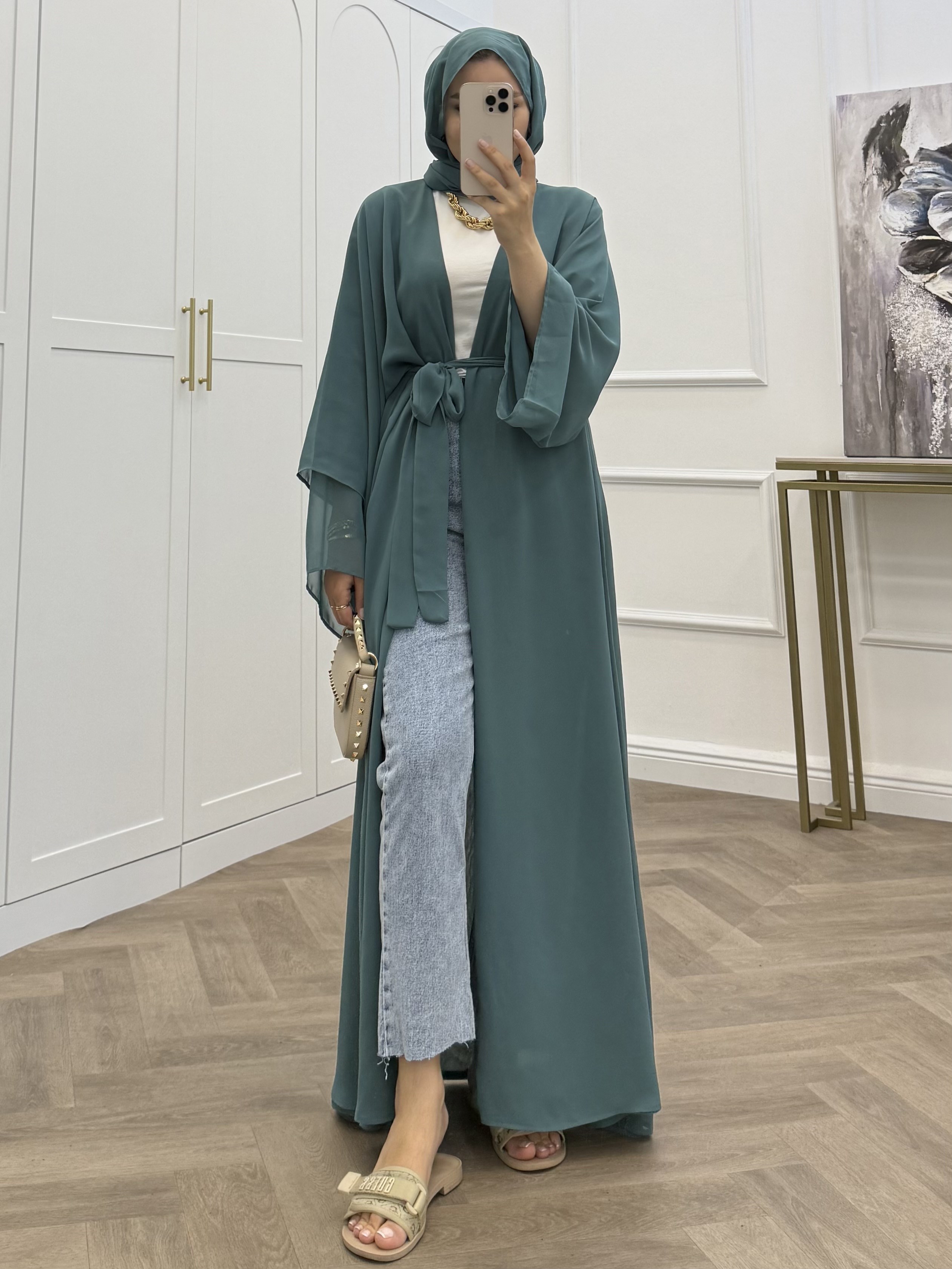 ŞAL DAHİL ŞİFON ABAYA YOSUN YEŞİLİ