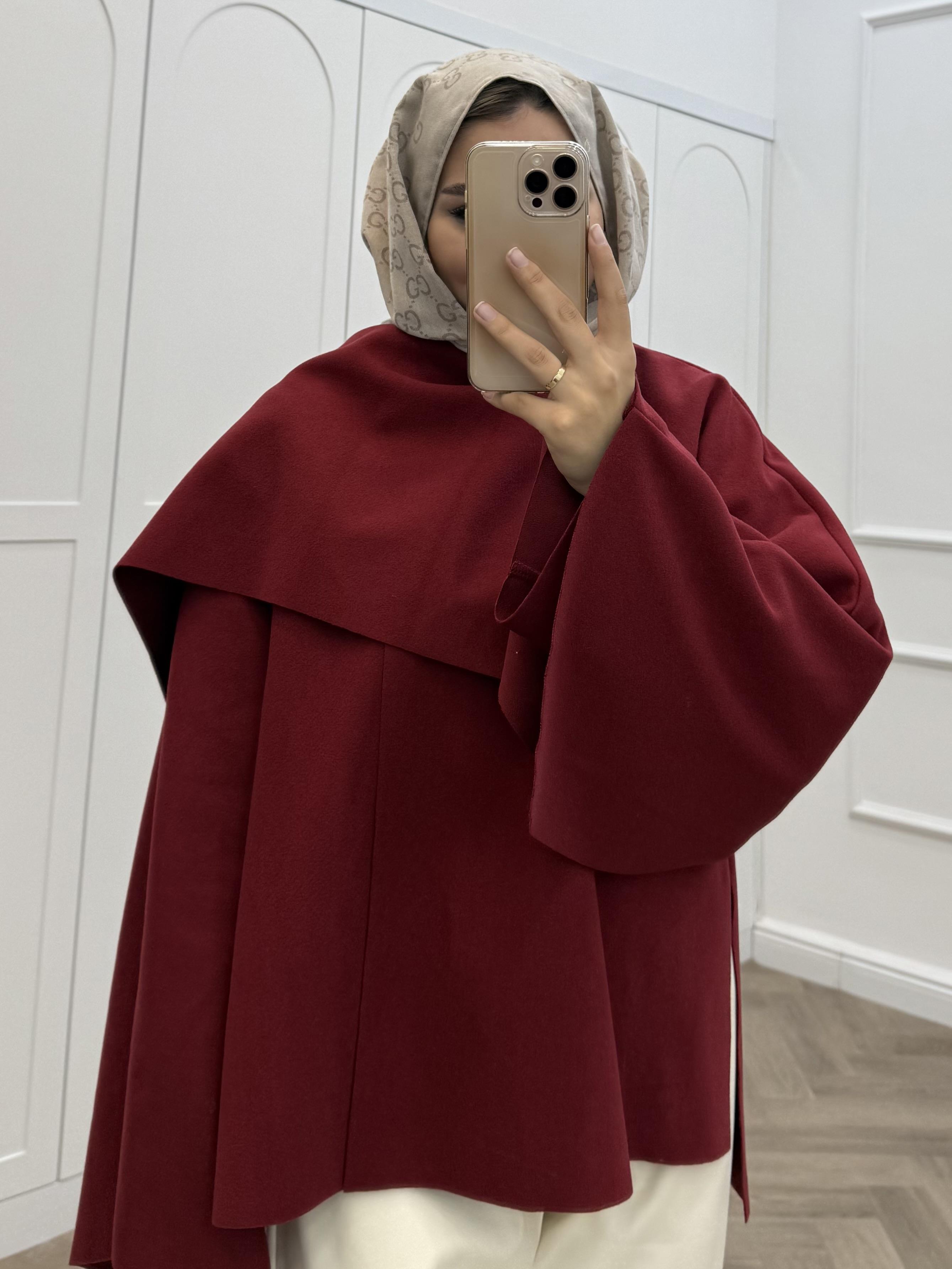 ŞAL DETAY KAŞE CEKET BORDO