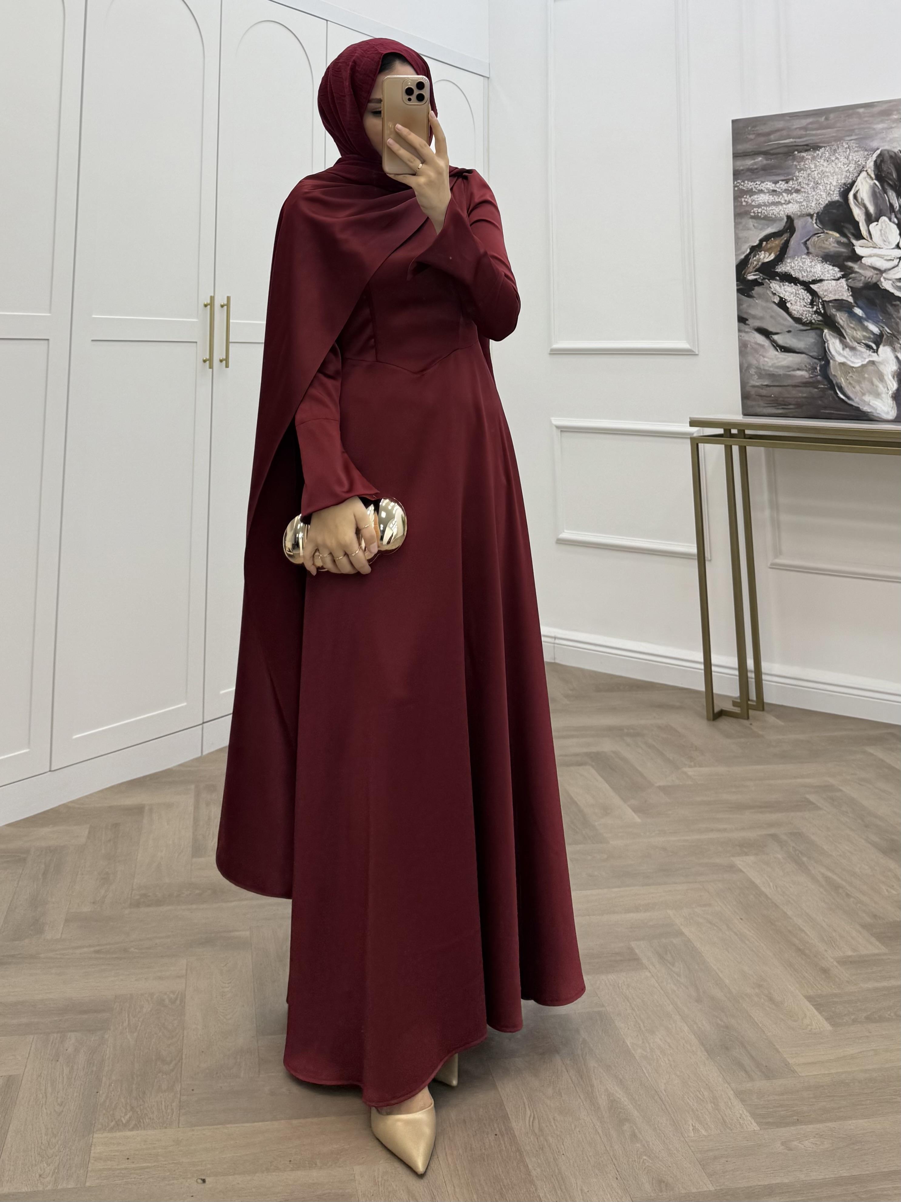 ŞAL DETAY SATEN ABİYE BORDO