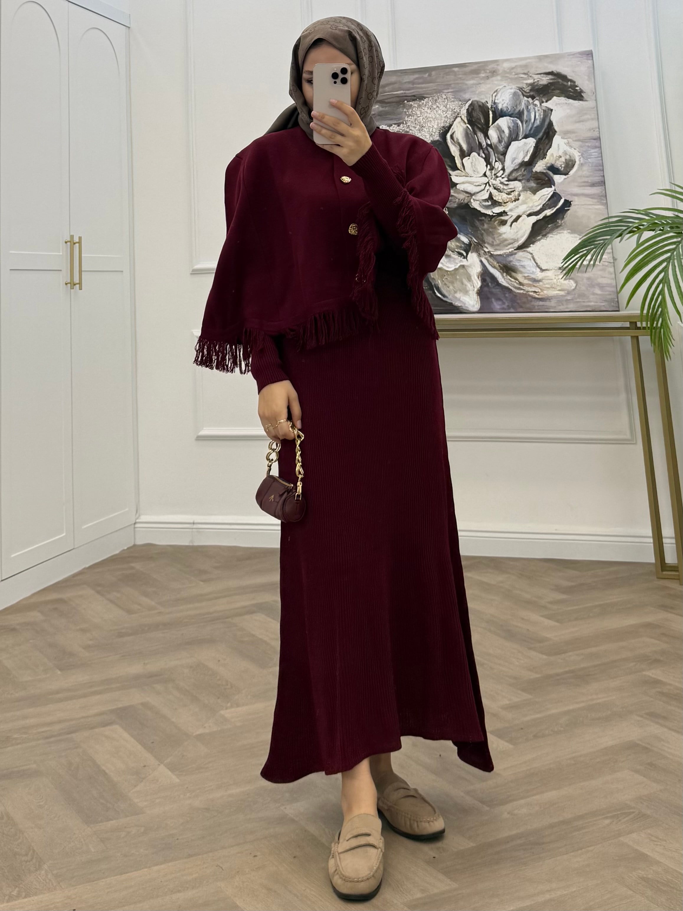 SALDA CEKETLİ TRİKO TAKIM BORDO