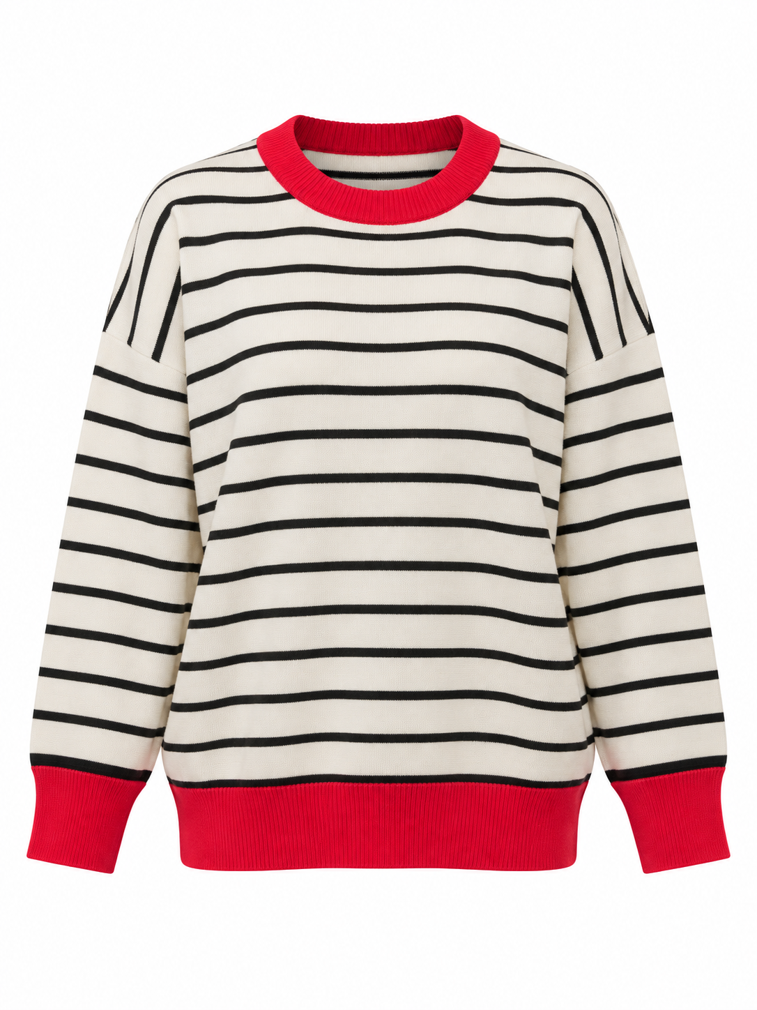 SİMİT YAKA ÇİZGİLİ KAZAK KIRMIZI