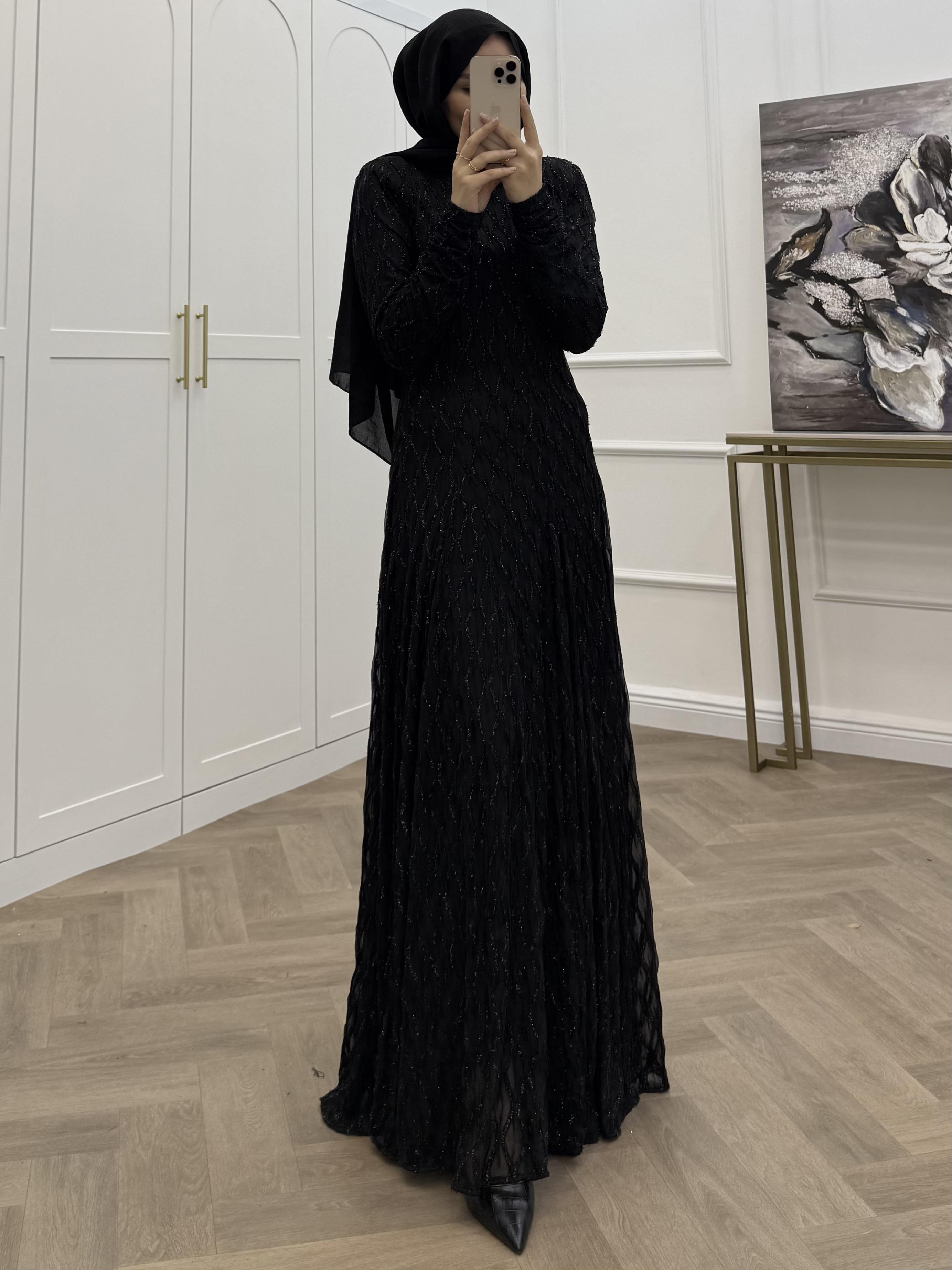 SİMLİ BALIK MODEL ELBİSE  SİYAH