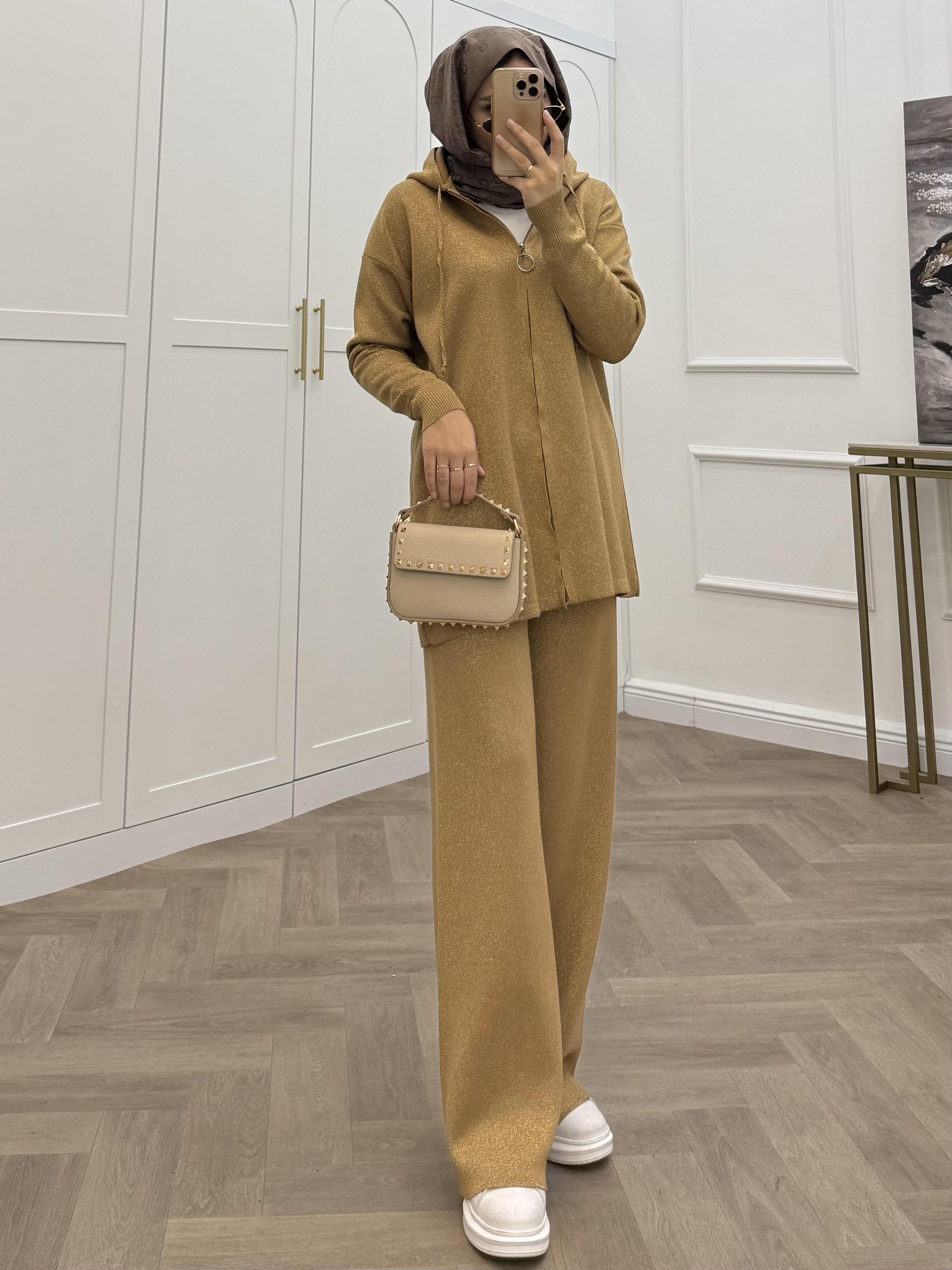 SİMLİ ÇELİK ÖRME TAKIM SÜTLÜ KAHVE