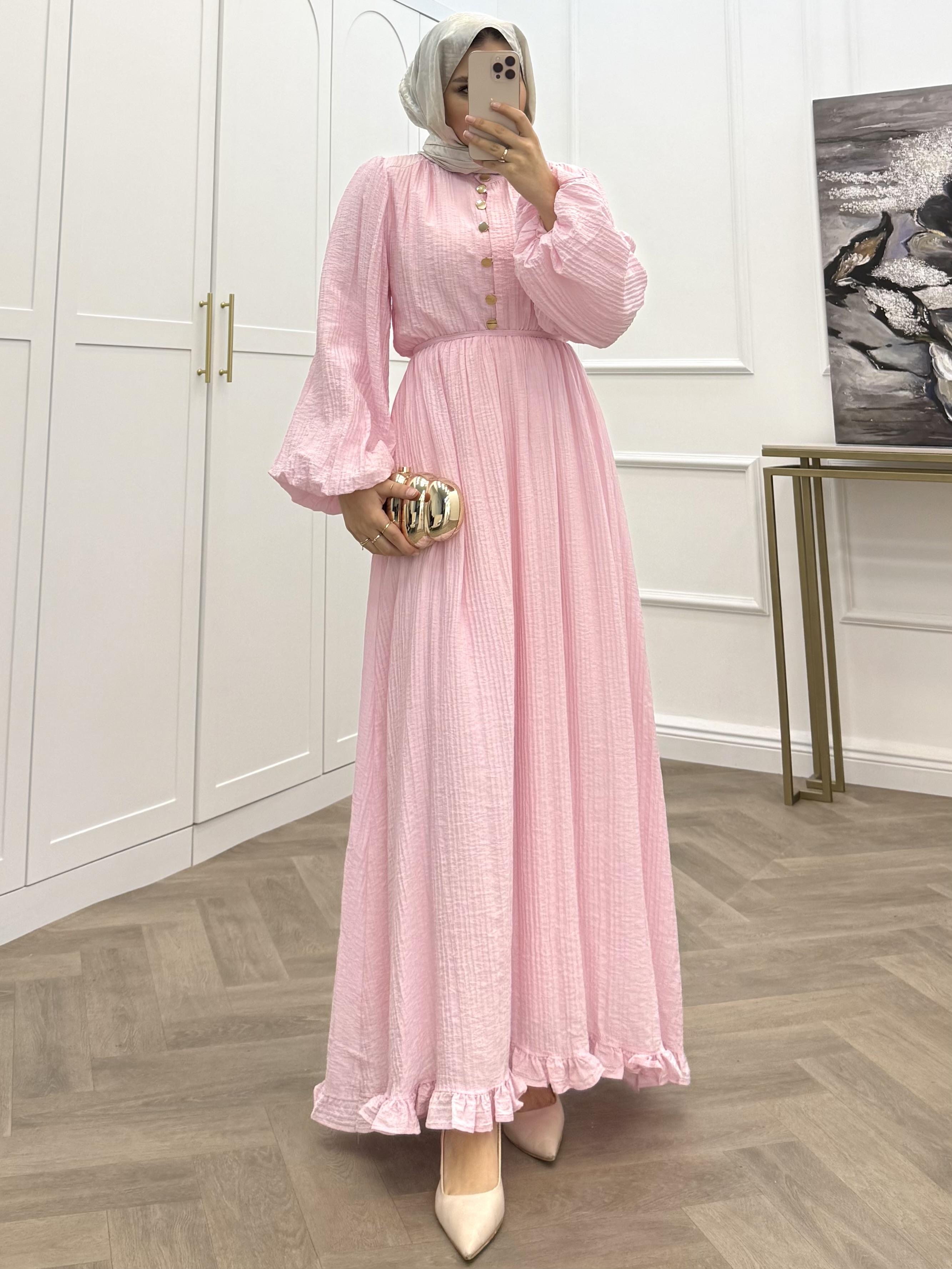 SOLİ GOLD DÜĞMELİ ELBİSE PEMBE