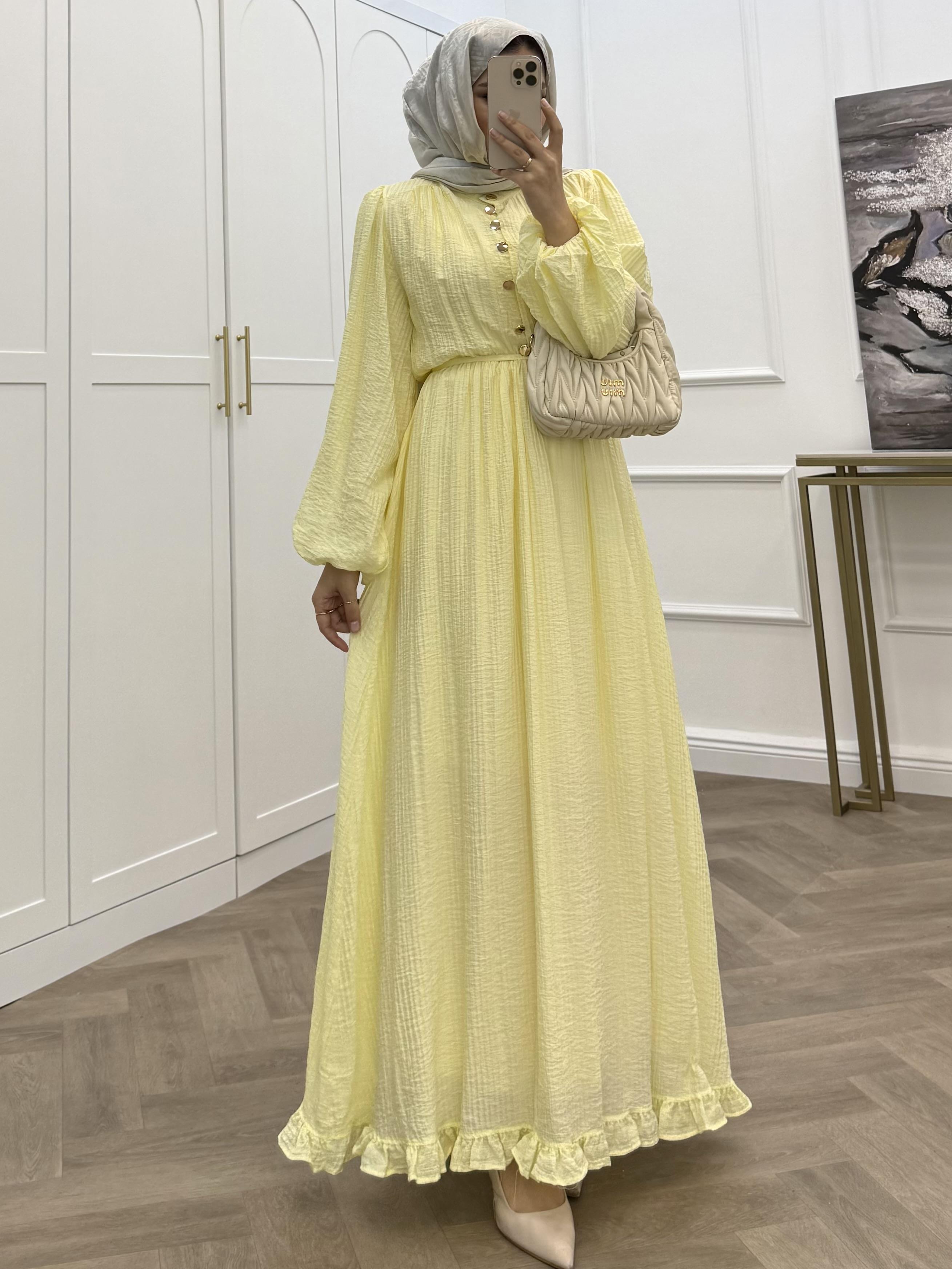 SOLİ GOLD DÜĞMELİ ELBİSE SARI