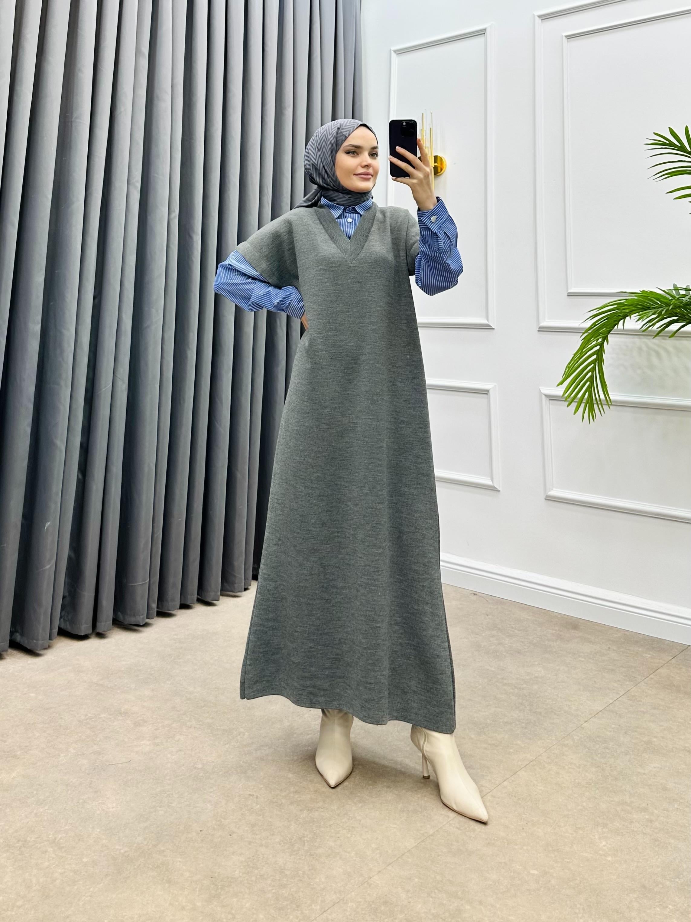 SÜVETER ELBİSE FÜME