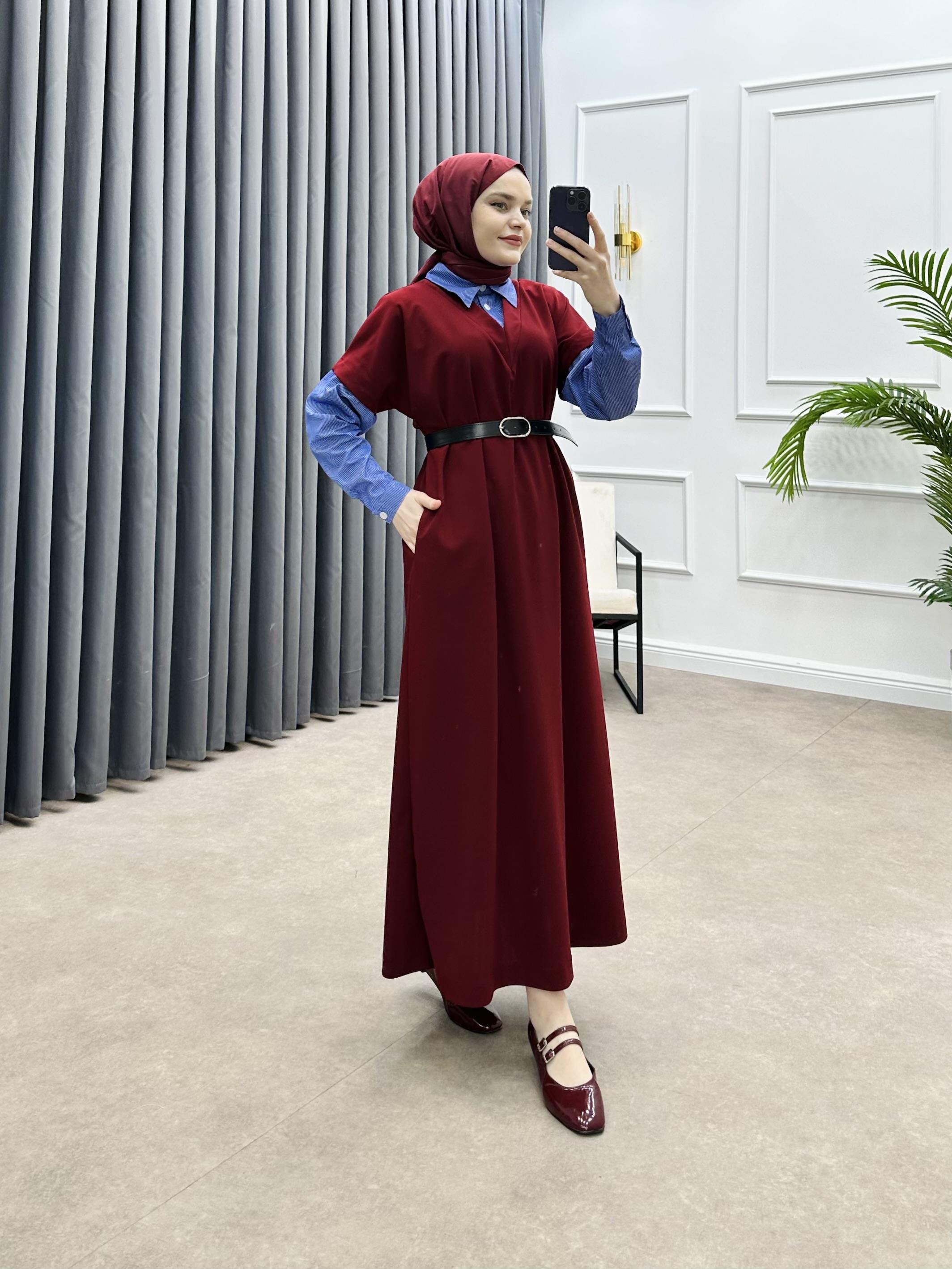 SÜVETER KREP ELBİSE BORDO