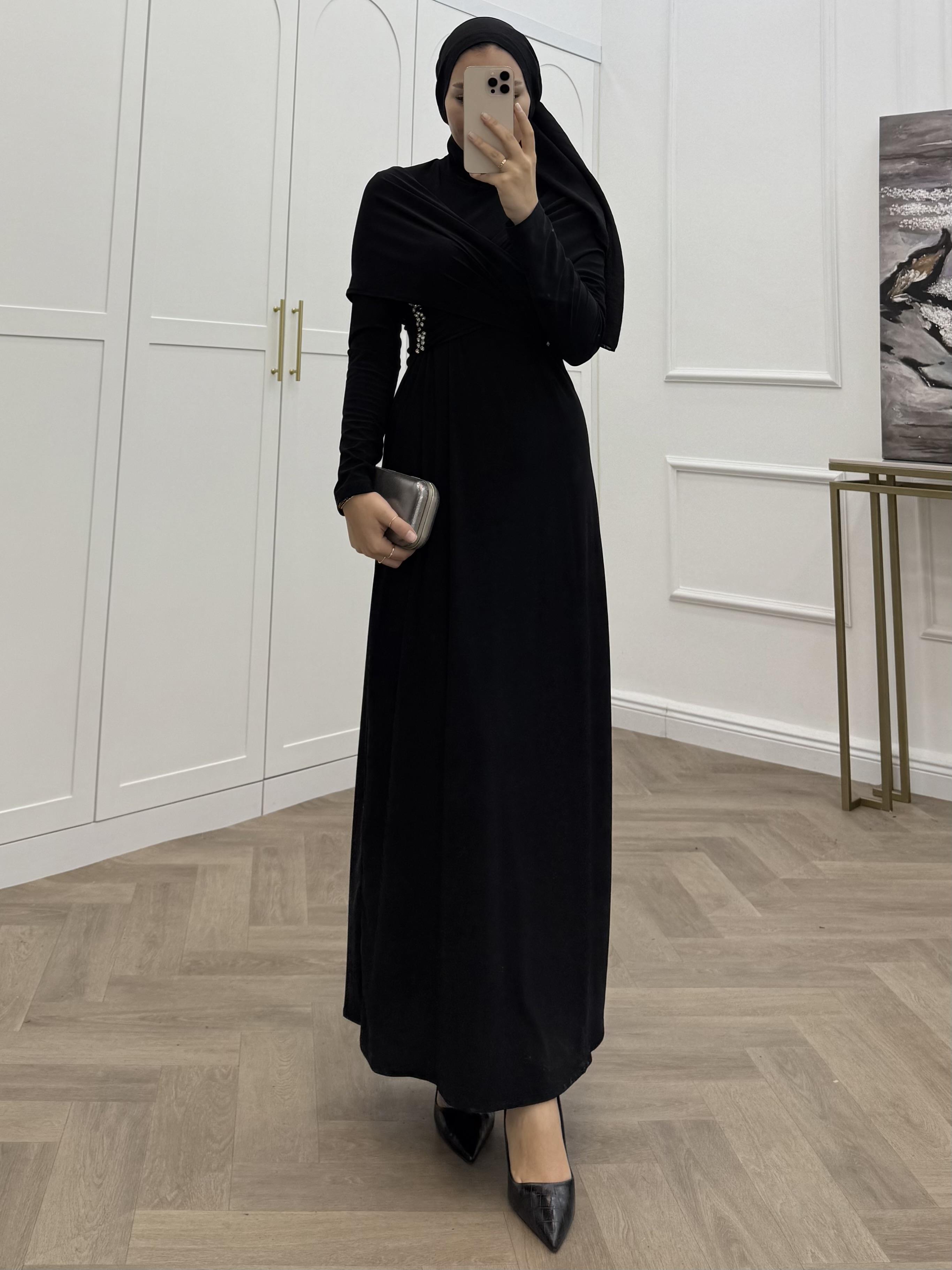 TASARIM TAŞLI SANDY ELBİSE  SİYAH