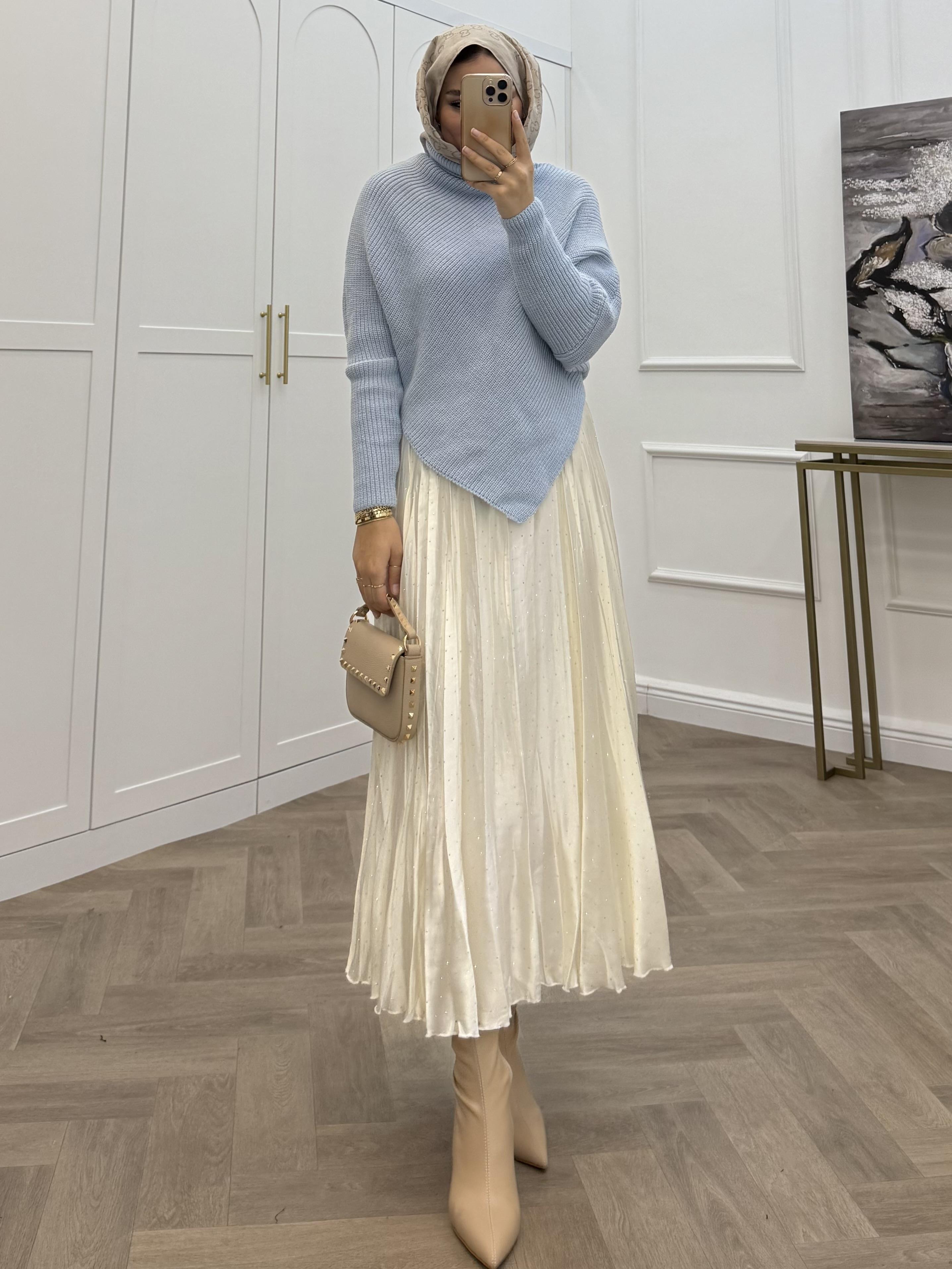 TAŞLI SATEN ETEK BEYAZ