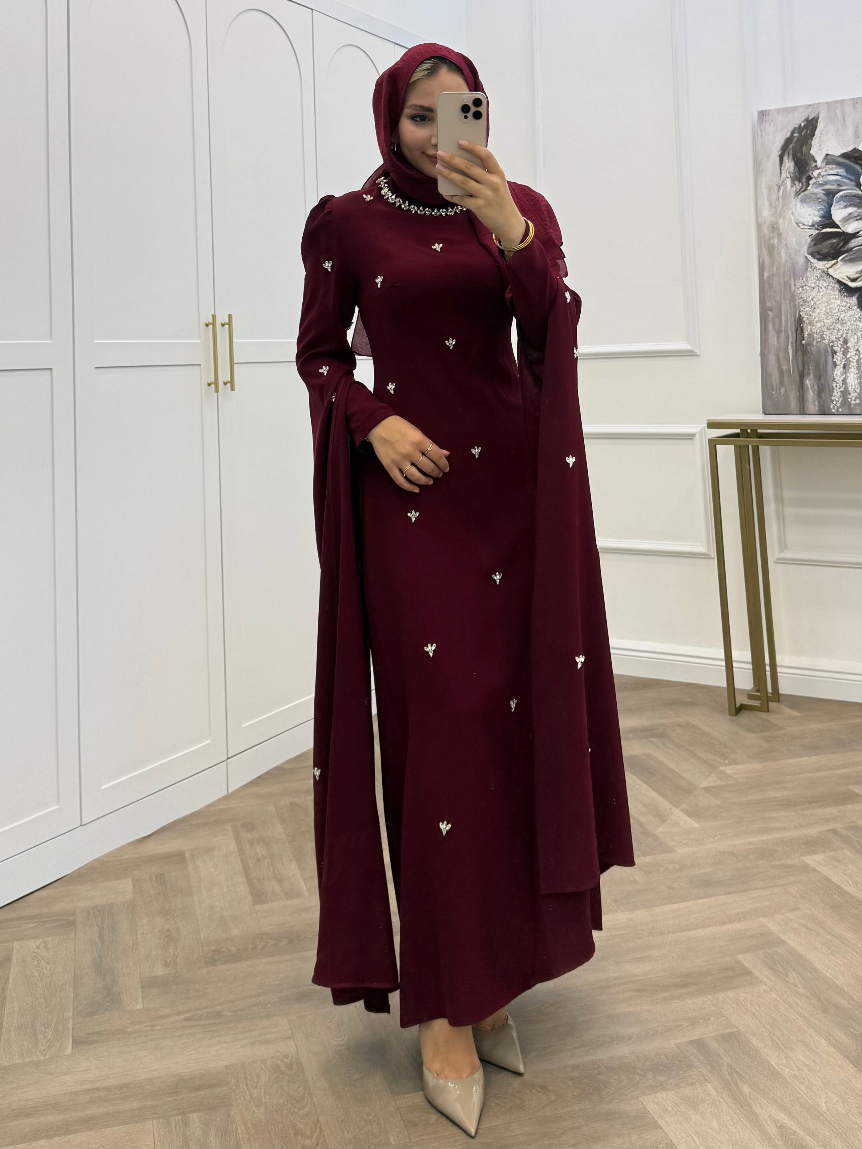 TAŞLI SEDEF ABİYE BORDO