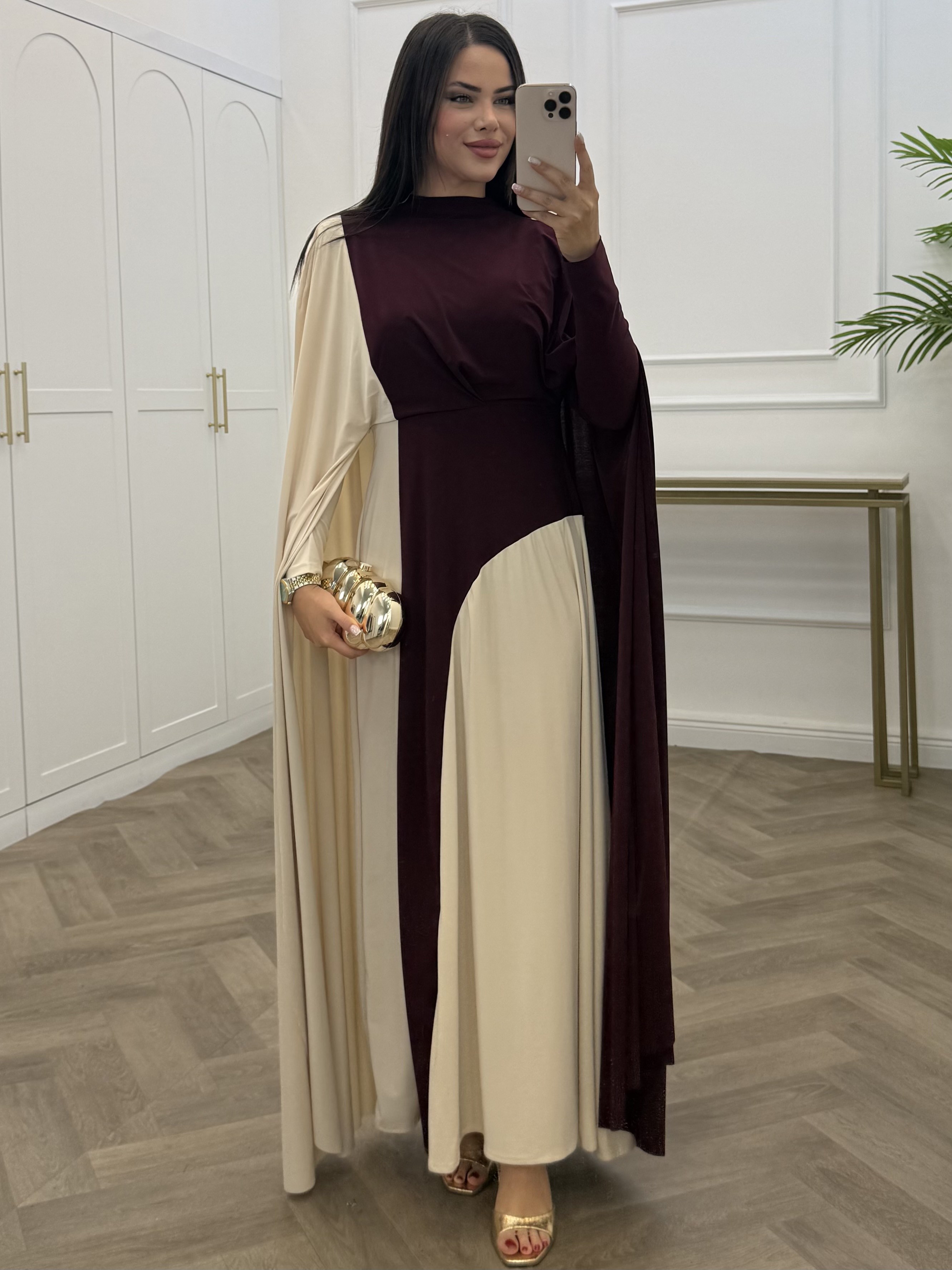 TUANA BLOKLU SANDY ELBİSE BORDO