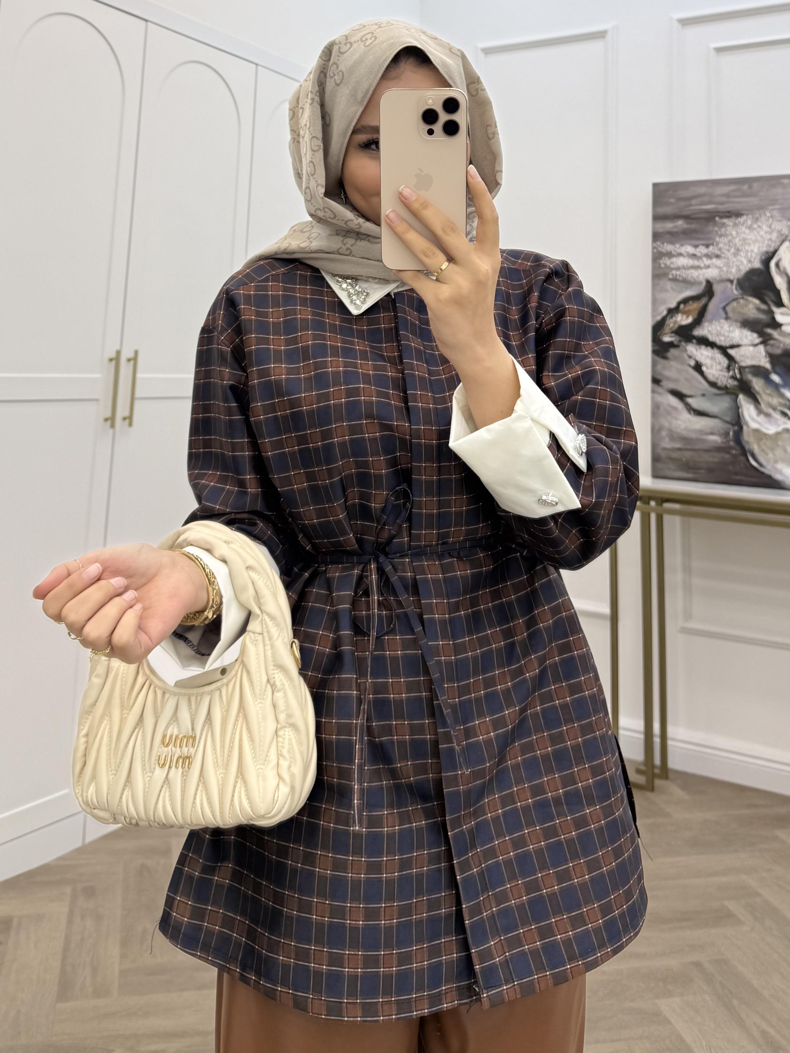 YAKASI TAŞLI EKOSE TUNİK TABA 