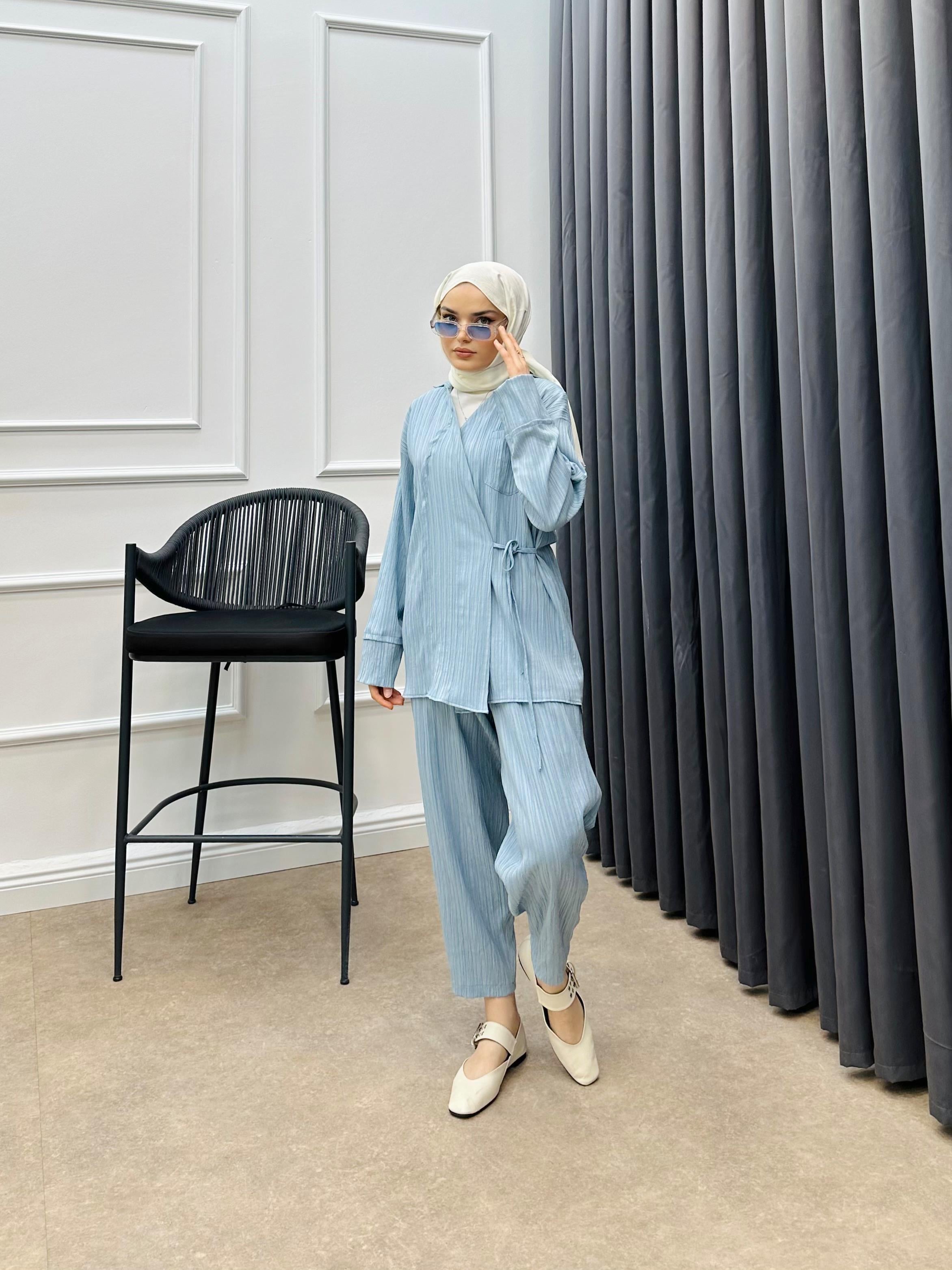 YANDAN BAĞLAMALI İKİLİ TAKIM BEBE MAVİSİ