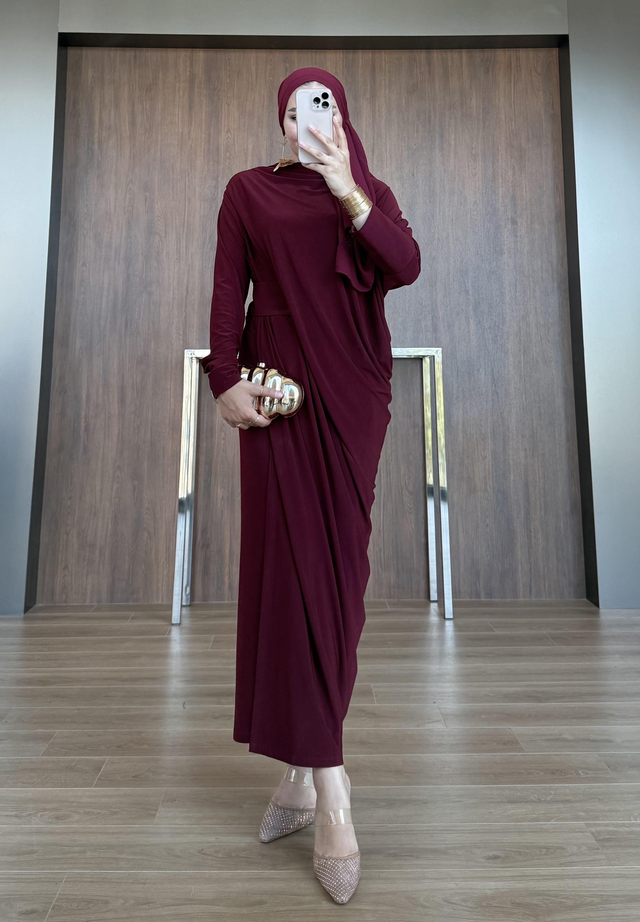 YARASA KOL SANDY ELBİSE BORDO