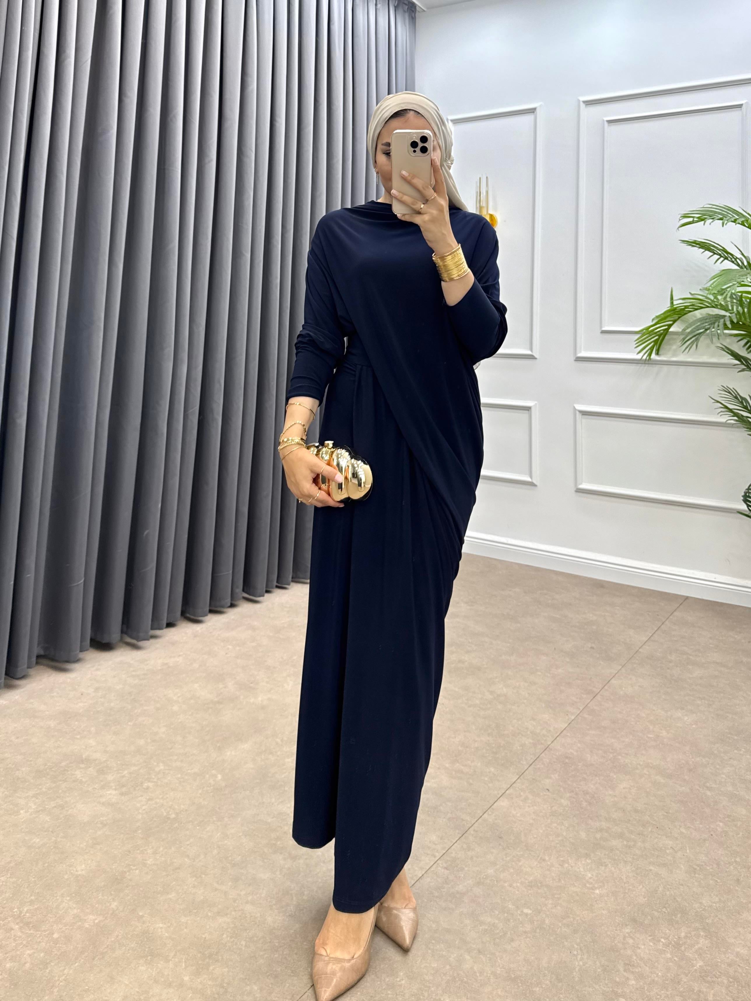 YARASA KOL SANDY ELBİSE LACİVERT