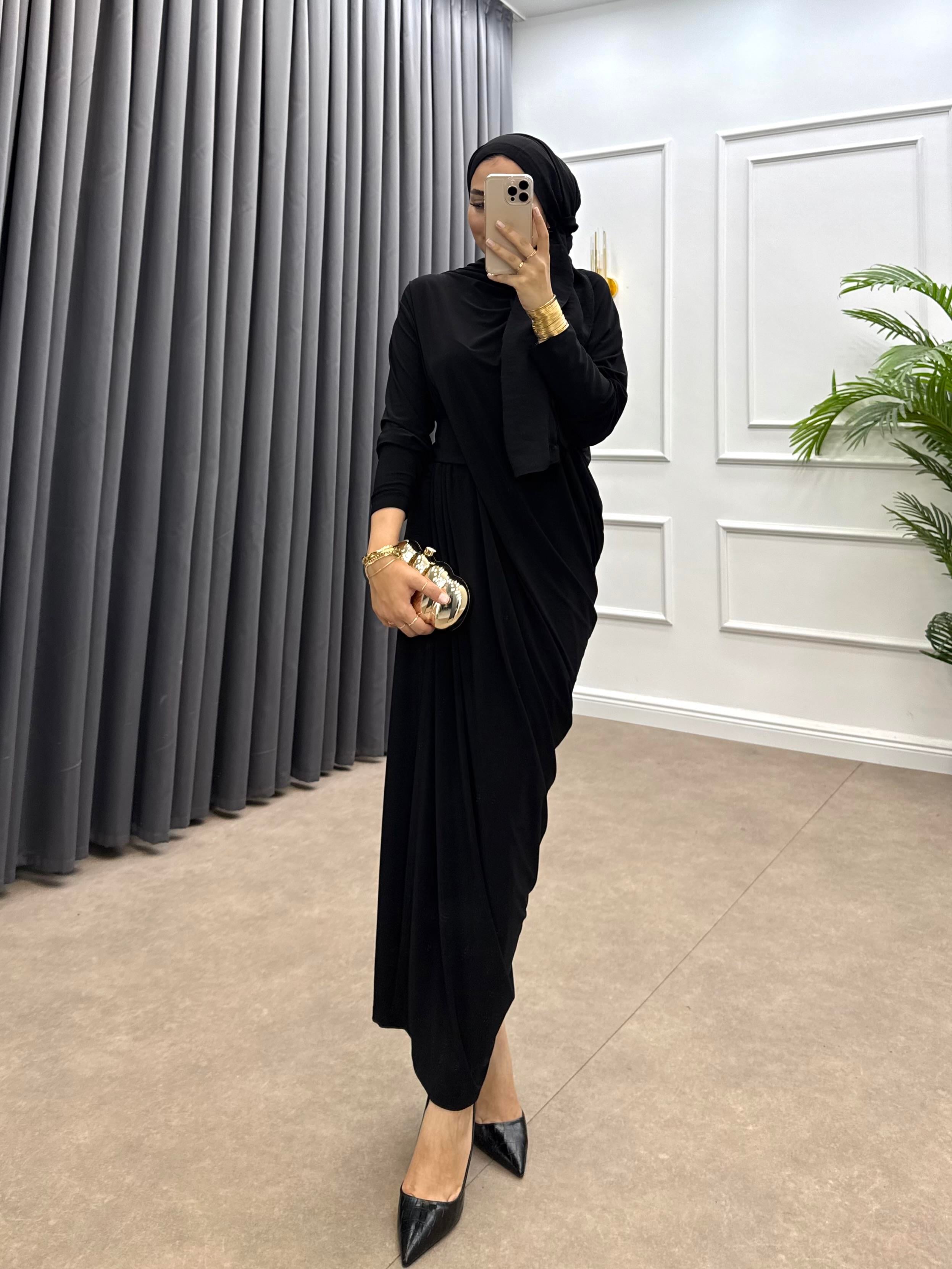 YARASA KOL SANDY ELBİSE SİYAH