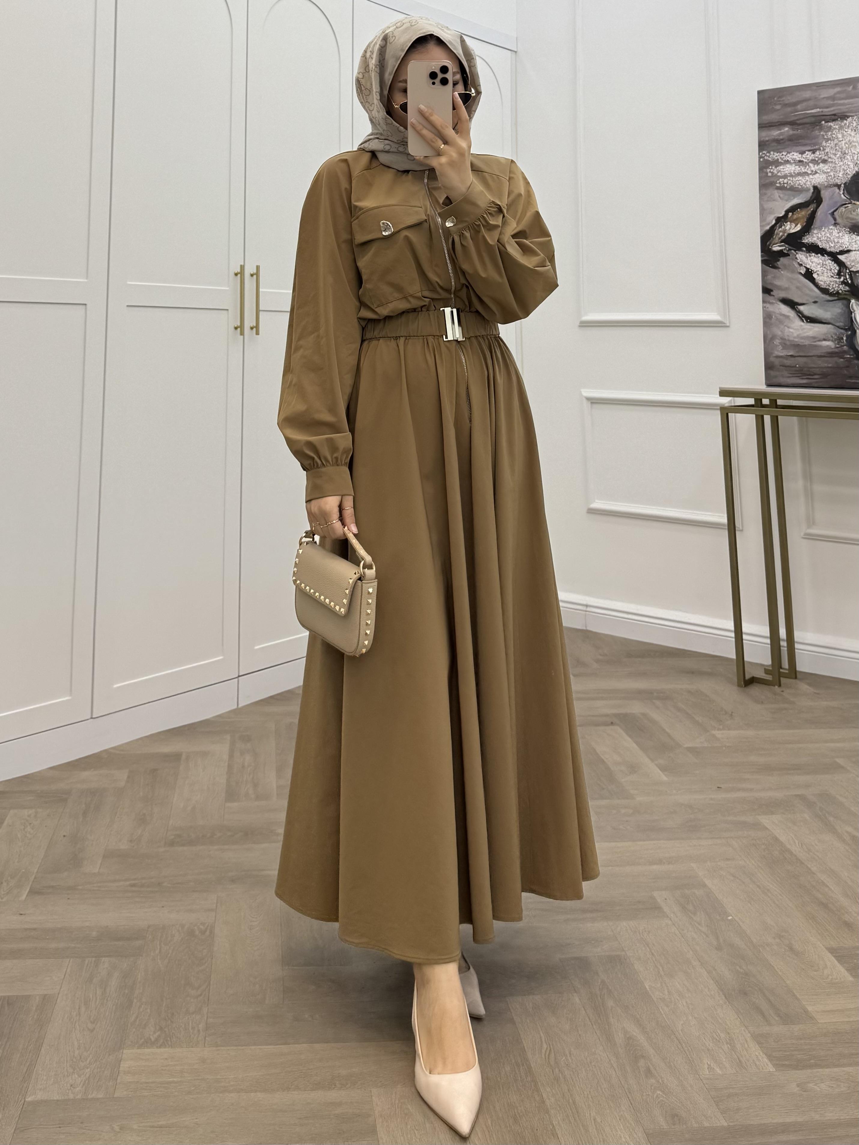 YEERIM FERMUARLI PARAŞÜT ELBİSE CAMEL
