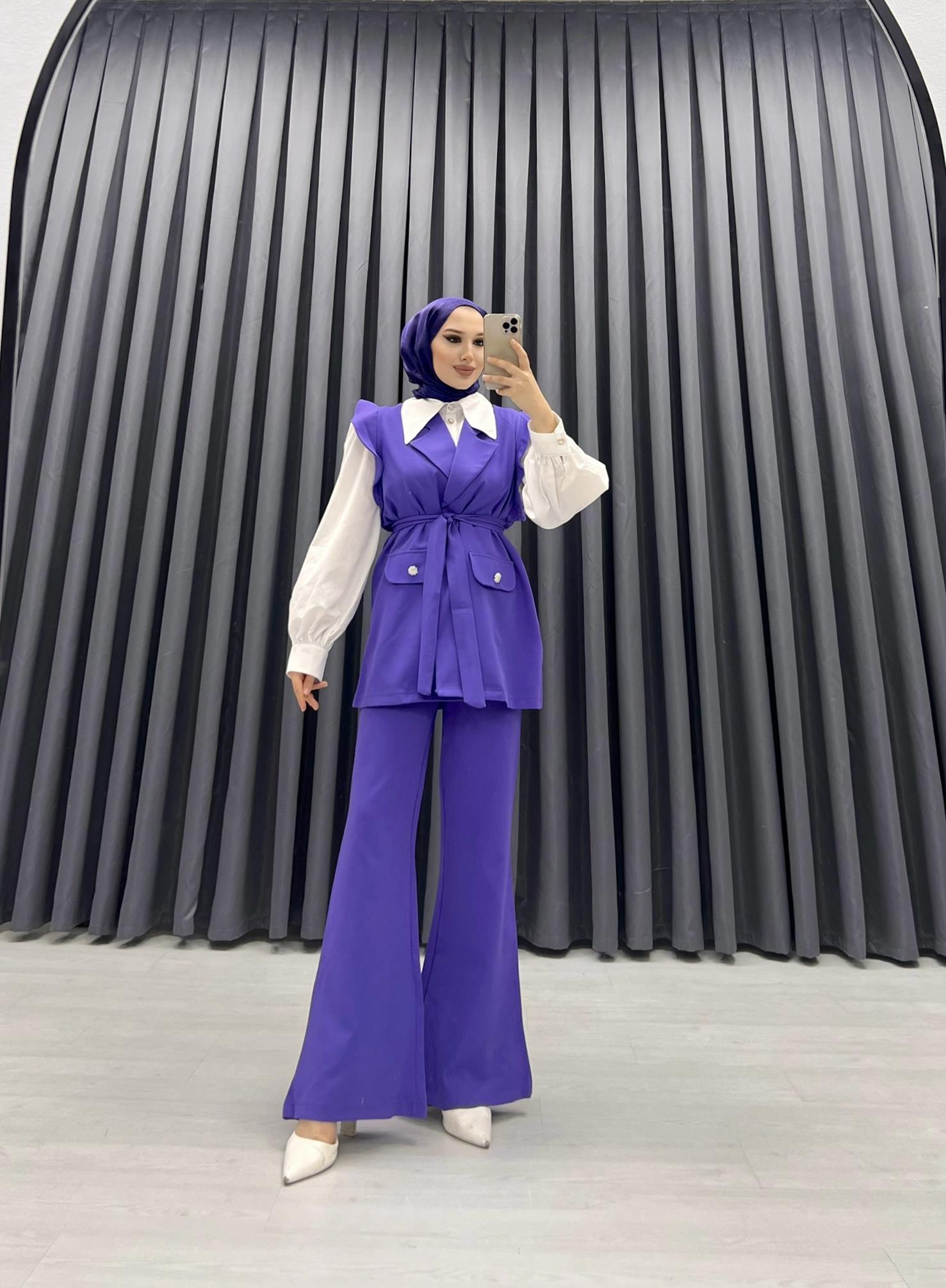 YELEKLİ PANTOLONLU TAKIM MOR