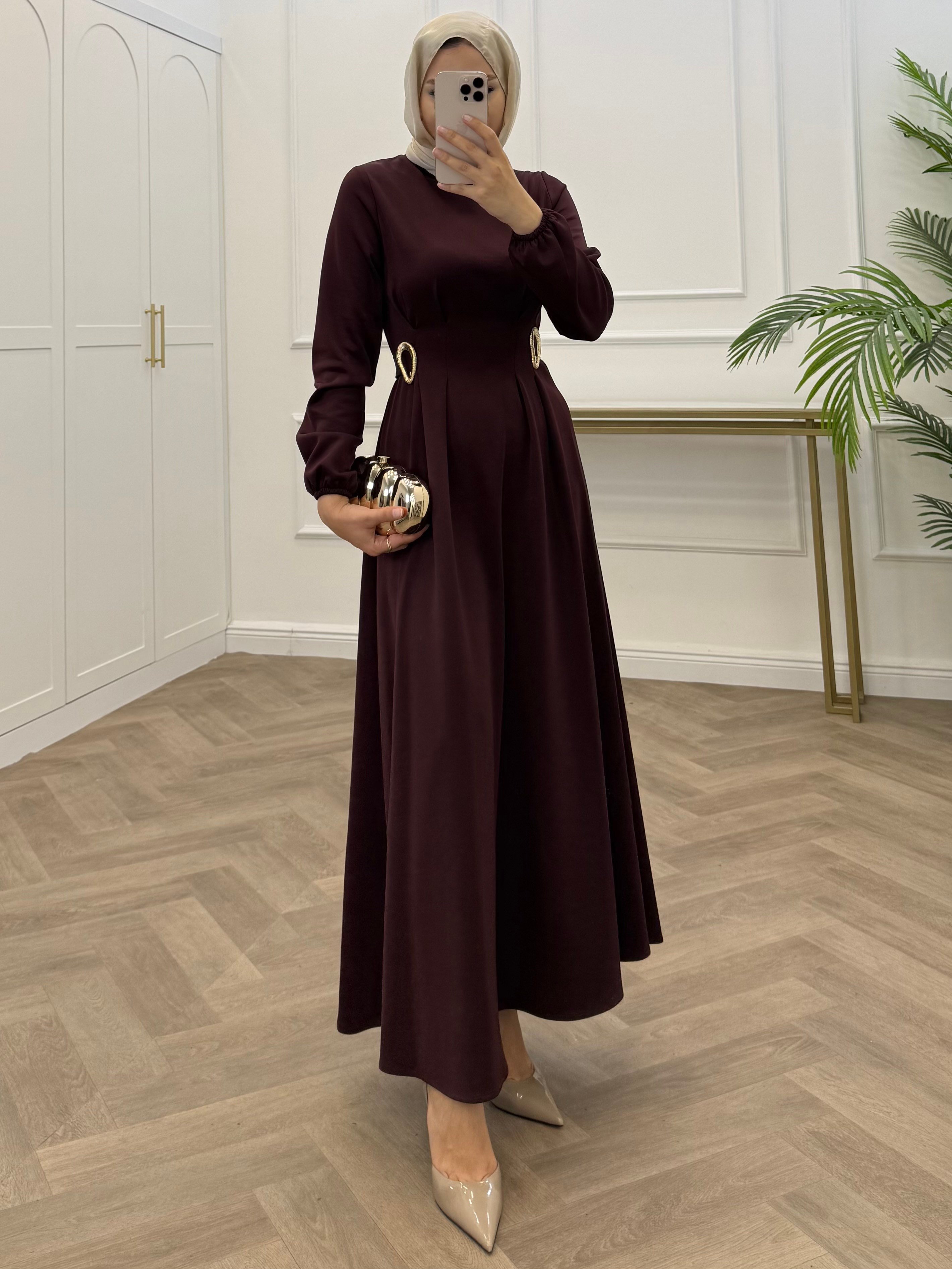 YUSRA SCUBA ELBİSE BORDO