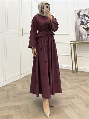 ALVİRA ÇİÇEKLİ ETEKLİ TAKIM BORDO