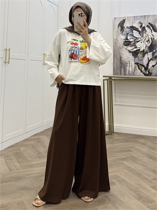BEL LASTİKLİ OYSHO PANTOLON KAHVE