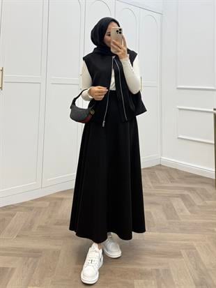 BOMBER YELEKLİ ETEKLİ TAKIM SİYAH