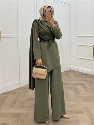 DERİ KEMERLİ PANTOLONLU TAKIM HAKİ