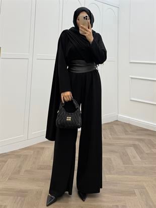 DERİ KEMERLİ PANTOLONLU TAKIM SİYAH