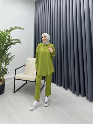 FİTİLLİ KUMAŞ PANTOLONLU TAKIM YAĞ YEŞİLİ