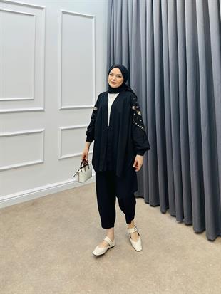 KETEN PANTOLONLU TAKIM SİYAH