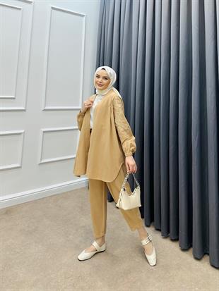 KETEN PANTOLONLU TAKIM SÜTLÜ KAHVE