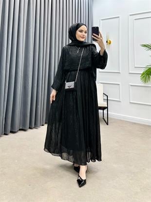 KIRIŞIK DESEN ETEKLİ TAKIM SİYAH