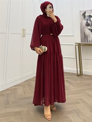 NİSA ŞİFON ELBİSE  BORDO