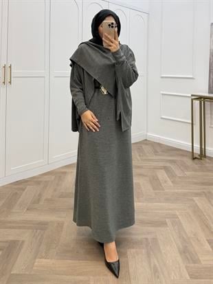 PANÇO DETAY TRİKO ELBİSE HAKİ