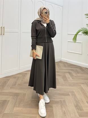 RİBANALI ETEKLİ TAKIM KOYU HAKİ