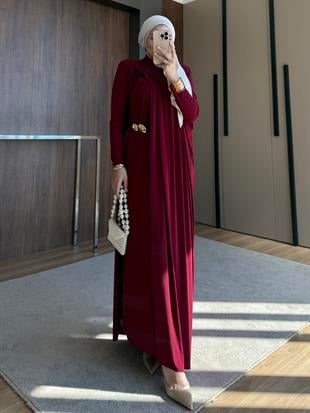 TABA KEMERLİ PENYE ELBİSE BORDO