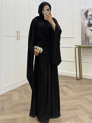 ZİYNET YARASA KOL SANDY ELBİSE SİYAH