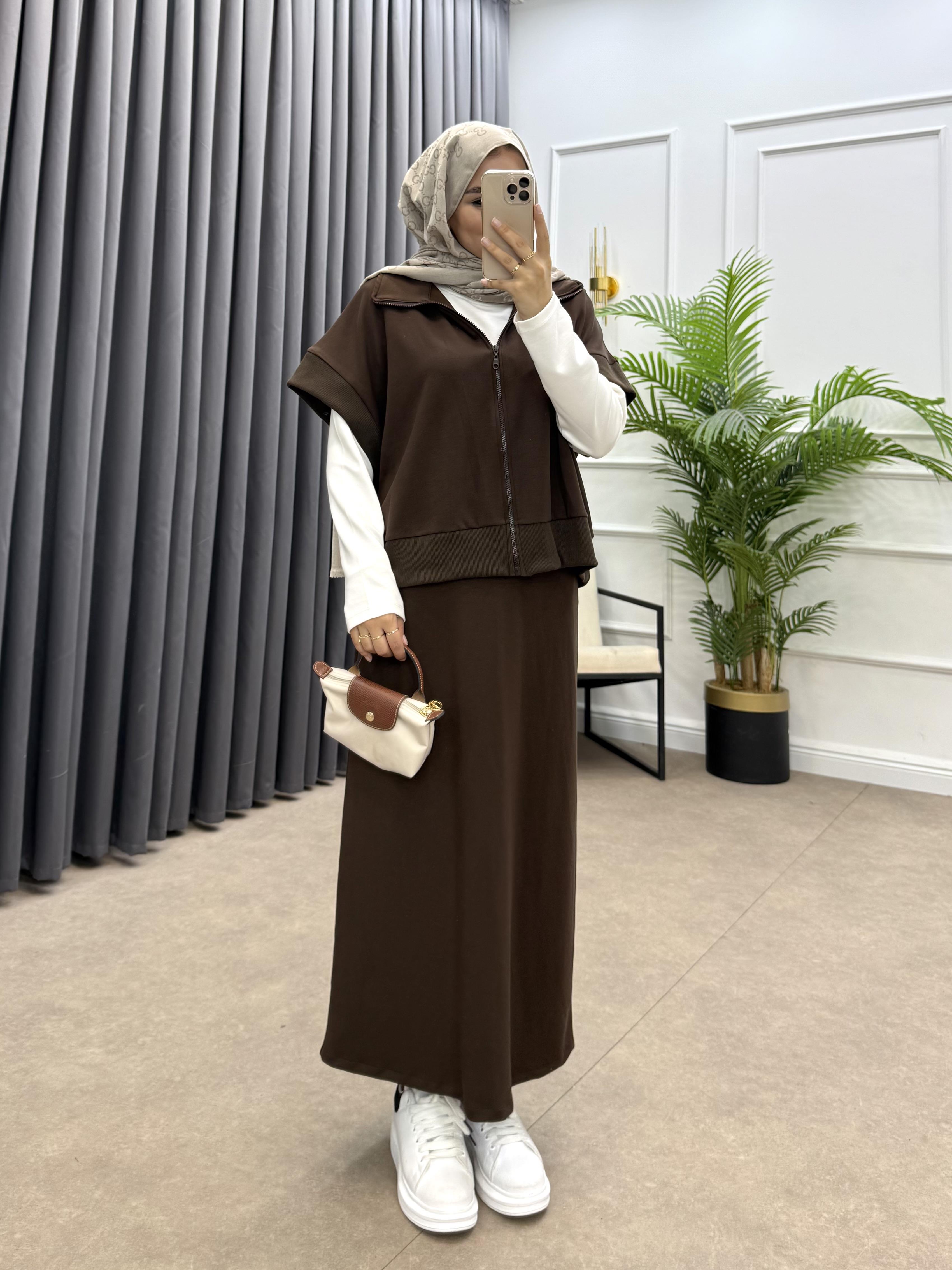  KALEM ETEKLİ YELEKLİ TAKIM KAHVE