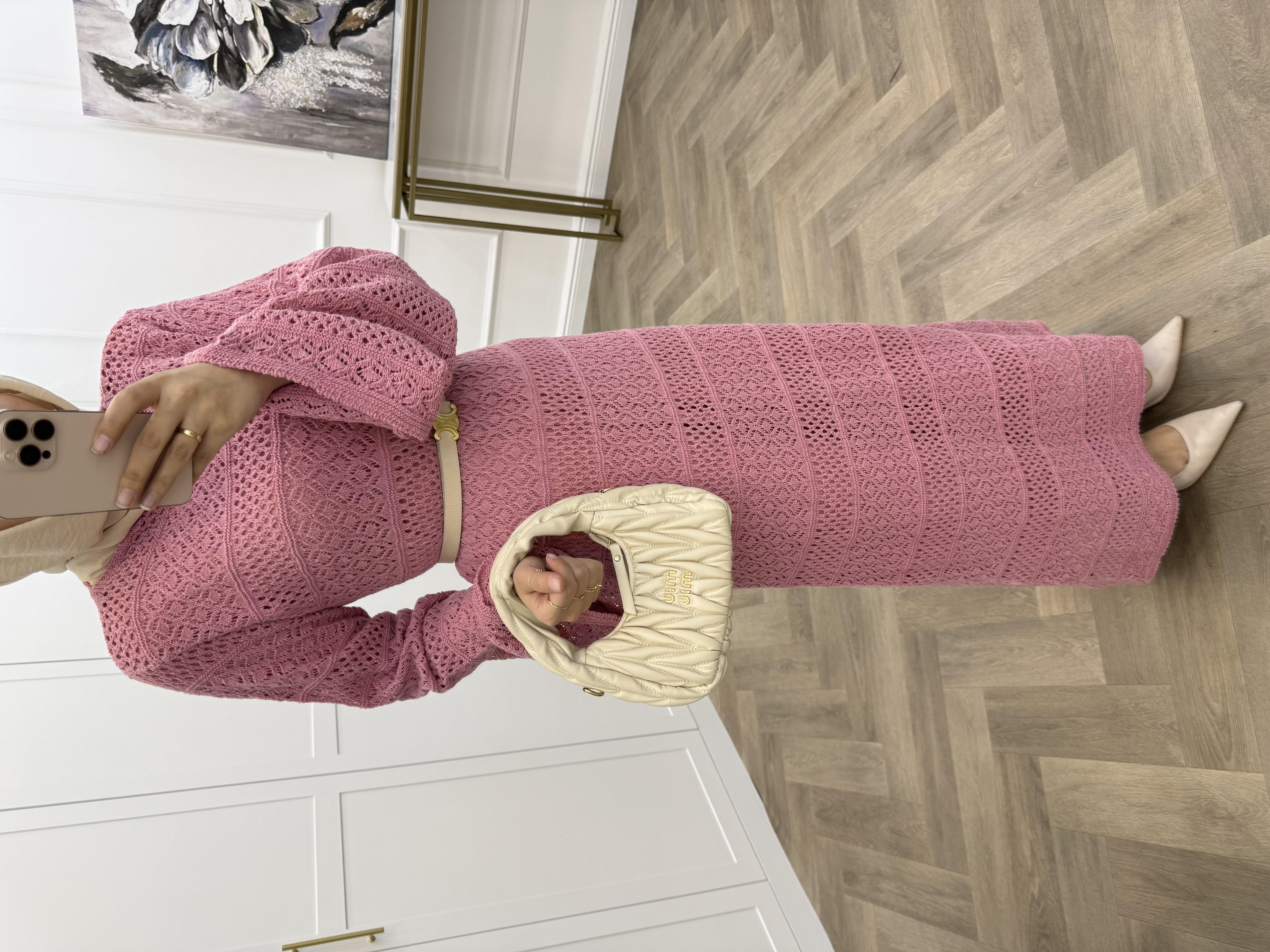 ADEL FİLELİ ELBİSE PEMBE